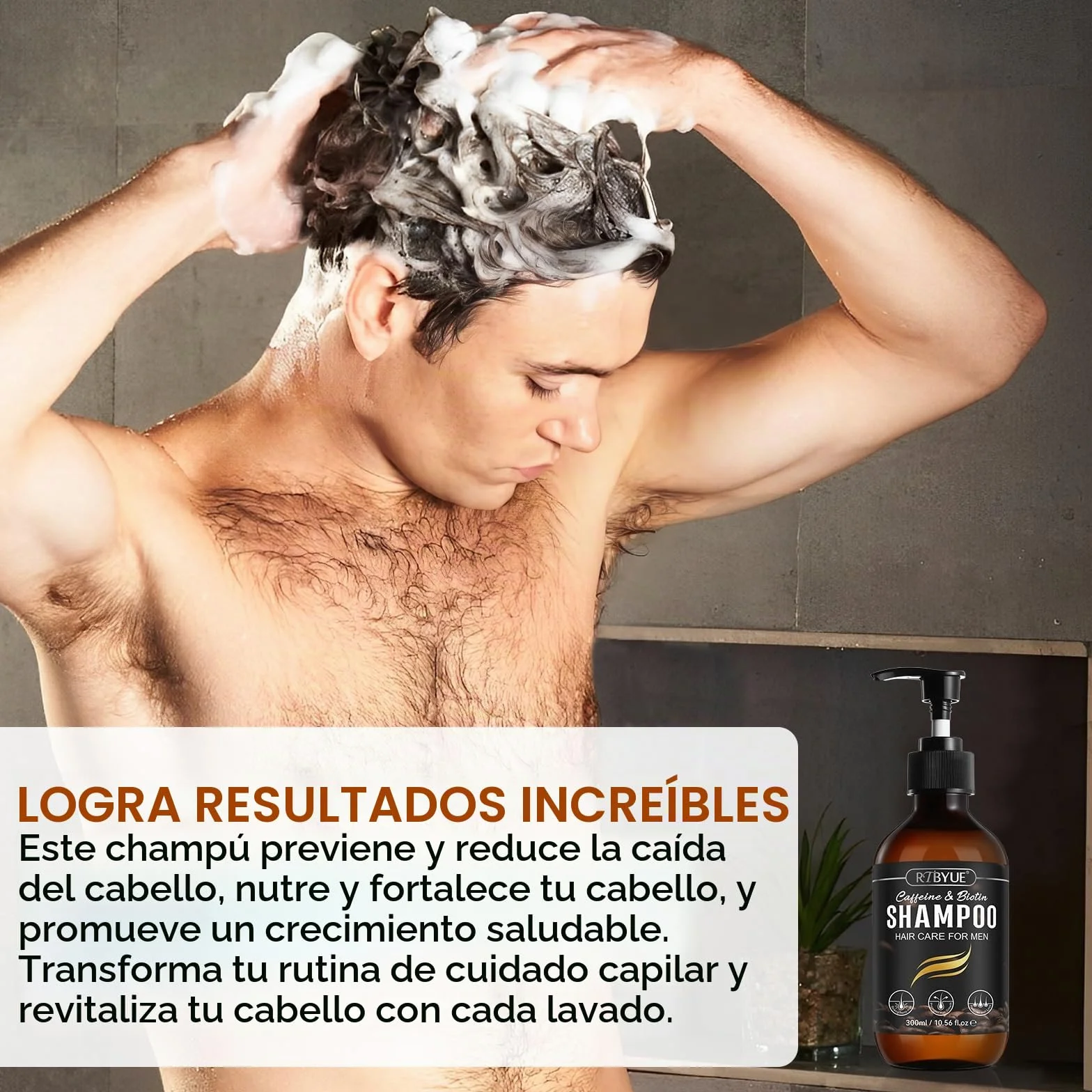Champú de crecimiento capilar con cafeína, biotina y romero