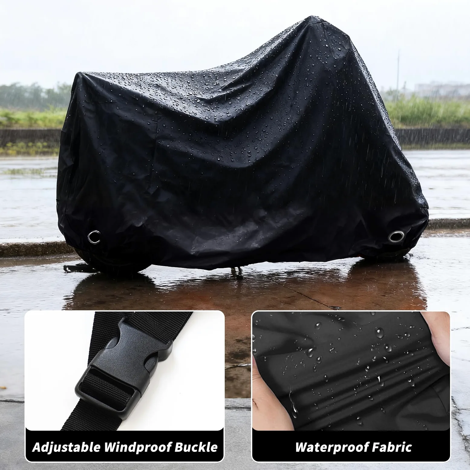 XYZCTEM Funda Impermeable para Scooter, Cubierta para ciclomotor, protección Exterior contra el Agua, los Rayos UV, el Viento. Negro, 72 Pulgadas L