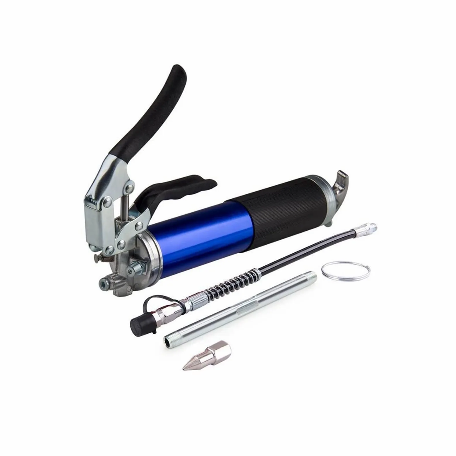 Boquilla Bomba de Engrase Pistola de engrase con empuñadura de pistola de servicio pesado, 400 cc 6000 PSI. Manguera flexible de 12 pulgadas y extensión rígida de 6 pulgadas boquilla engrasadora