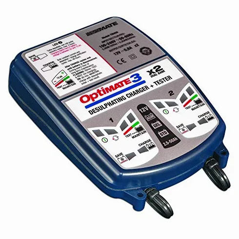 Optimate - Cargador de batería Optimate 3 para batería de 12 V, Puede probar y/o Cargar Dos baterías al Mismo Tiempo