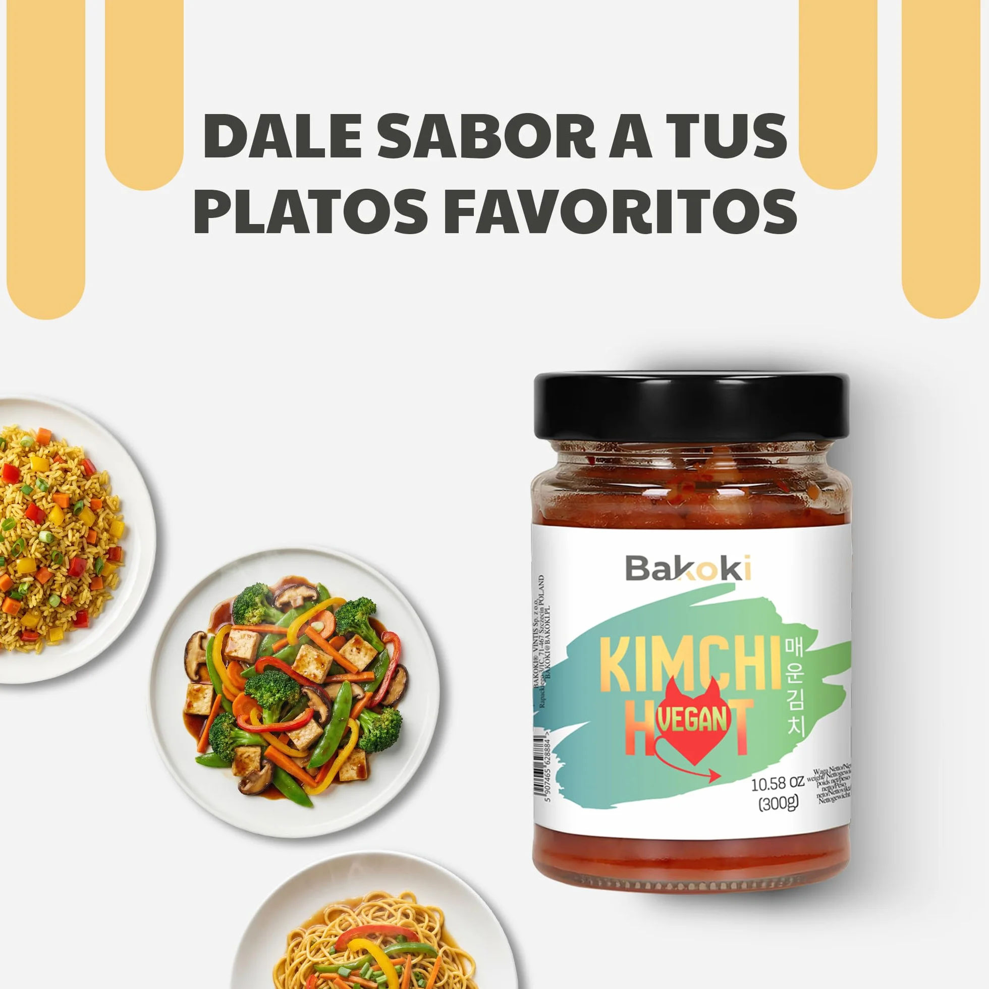 Bakoki Premium 매운 김치 Hot‑Kimchi VEGAN Gochugaru kimchi coreano picante repollo napa fermentado tradicional probiótico umami 2 x 300 g