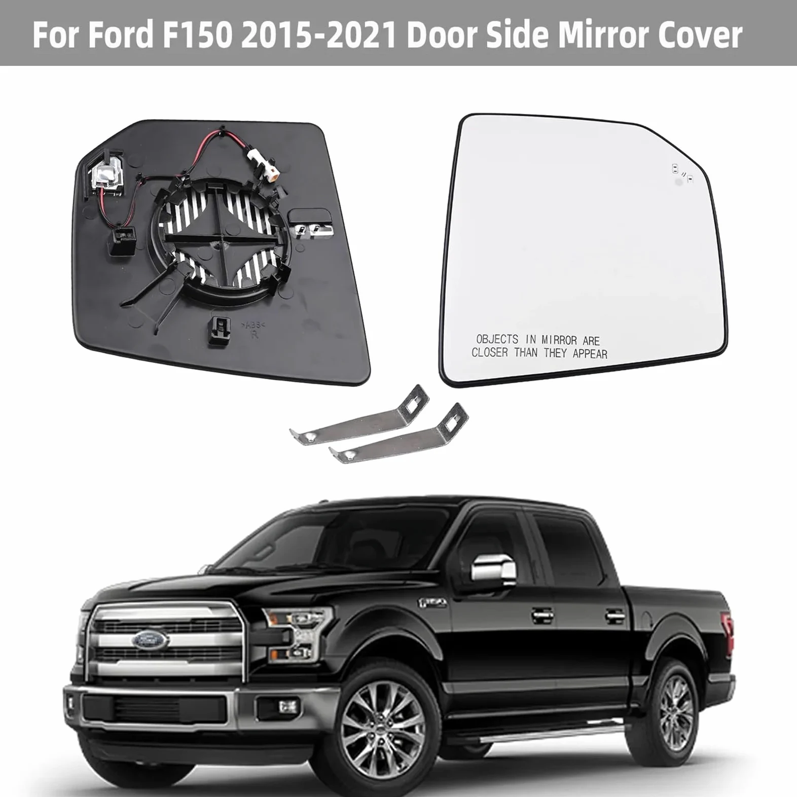 Vidrio Del Espejo Retrovisor Cristal de espejo retrovisor con calefacción alerta punto ciego auxiliar para F-150 2015-2021 FL3Z17K707D instalar(Right Side)