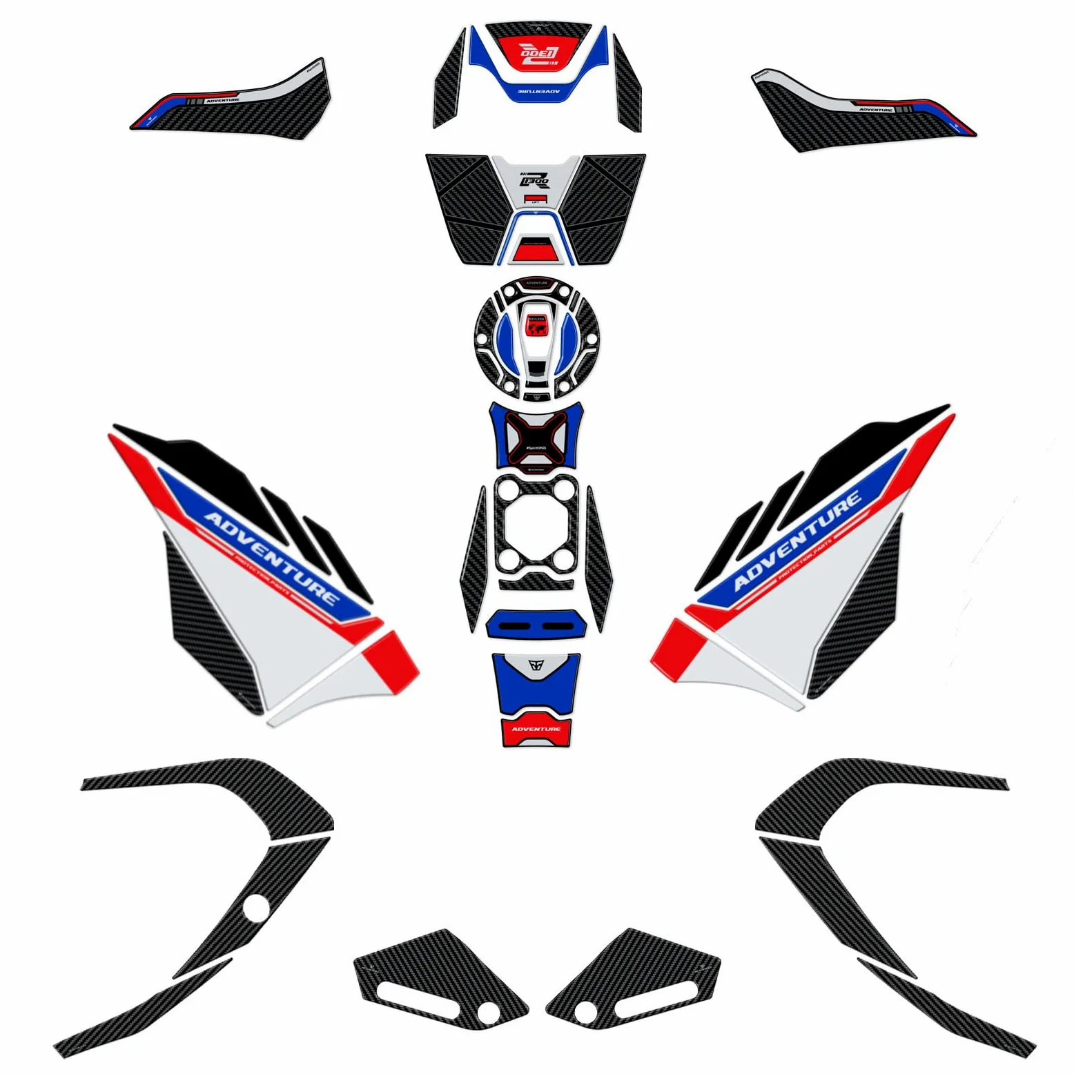 Resin Bike Kit Adhesivos Compatibles con BMW R 1300 GS Adventure Trophy 2025. Protection de Réservoir, Guardabarros, Paramanos de Choques y Arañazos de Moto. Kit Pegatinas 3D Resinadas Made in Italy