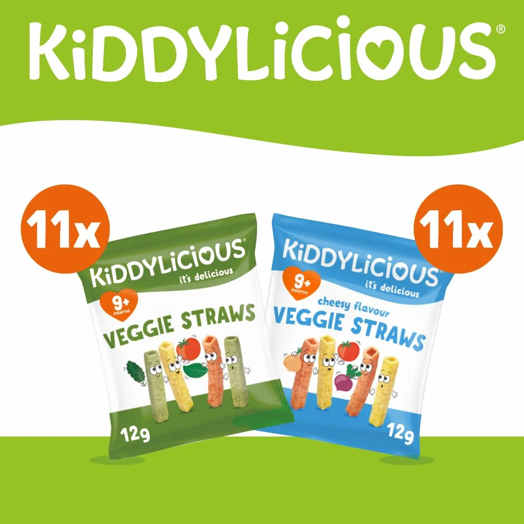 Kiddylicious Veggie Straws Mix Pack 22x12g 264g Snacks para Bebés a Partir de 9 Meses