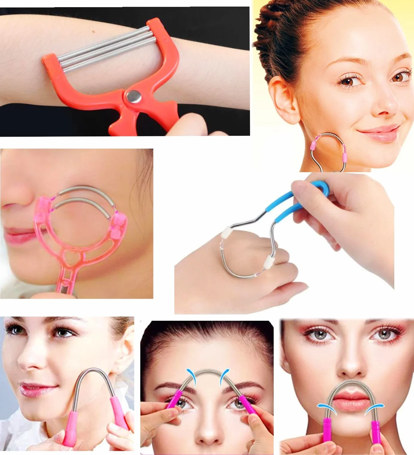 Herramienta enhebrado resorte para vello facial, depiladora facial primavera, removedor manual pelusa facial mujer
