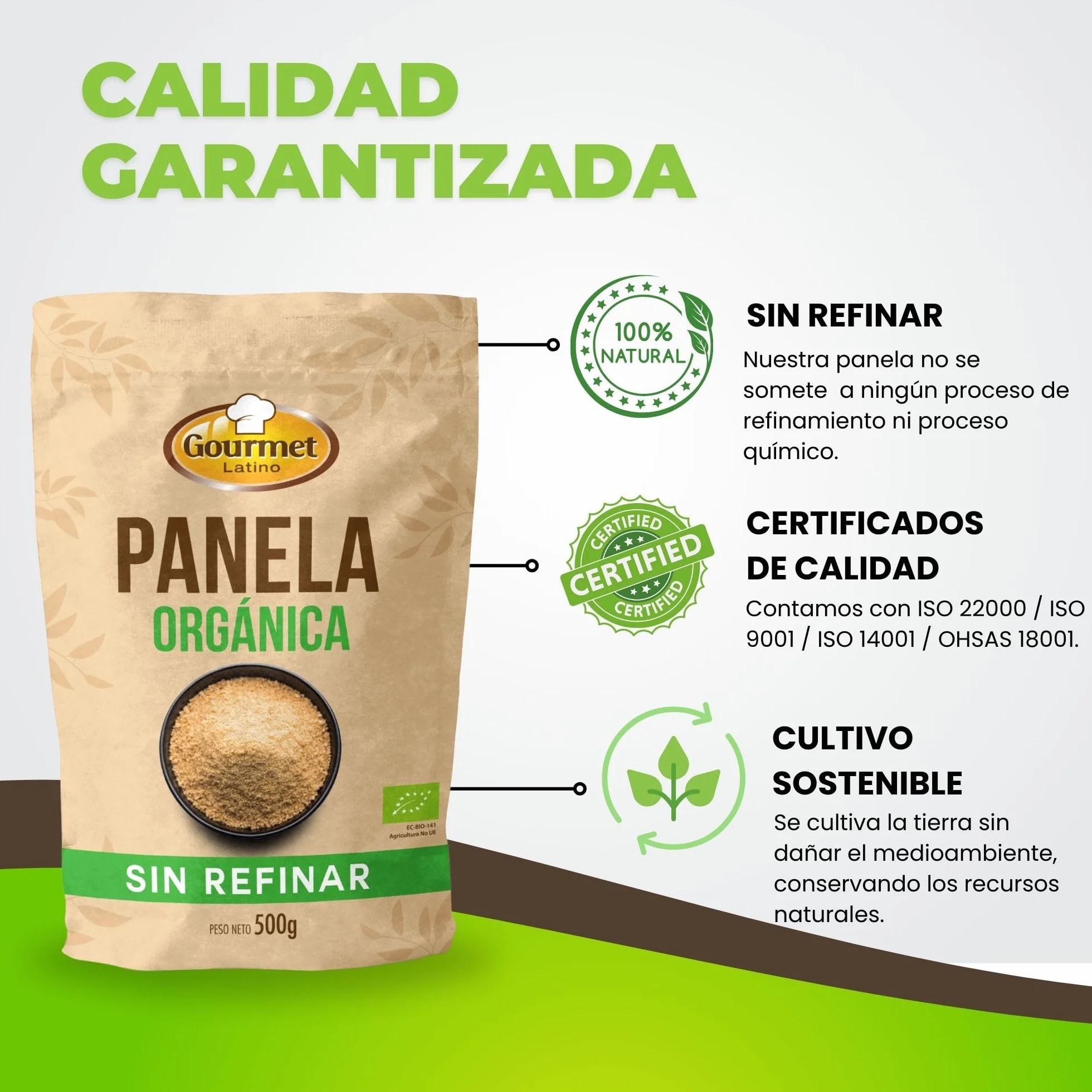 Panela Orgánica 500 g Rica en Vitaminas y Minerales Antioxidantes de Caña de Azúcar Sin Refinar