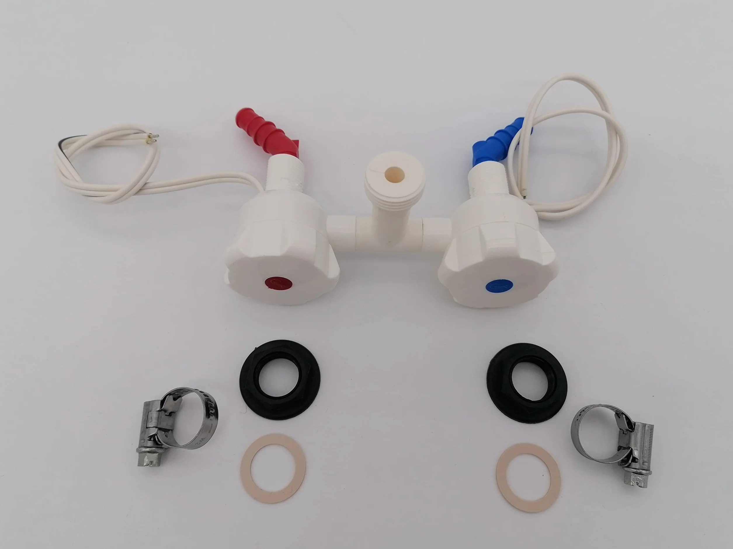 CR-MOESANCO® KIT Grifo NOVO Marrón Mezclador con Doble Entrada y 2 Abrazaderas con Salida a Roca Ducha 1/2 para Caravana, Autocaravana, Camper o Barco