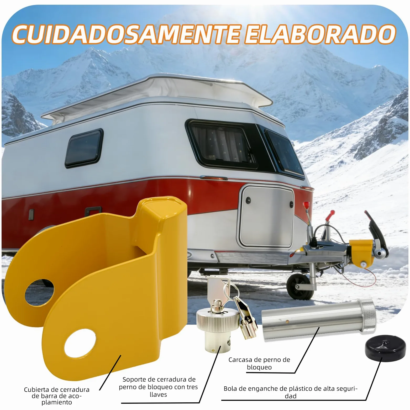 Cerraduras de enganche de remolque para AL-KO AK130, AK160 y AKS1300/2004/3004 modelos con antirrobo y acoplamiento estabilizador, adecuado para la seguridad de caravanas, autocaravanas y campistas.