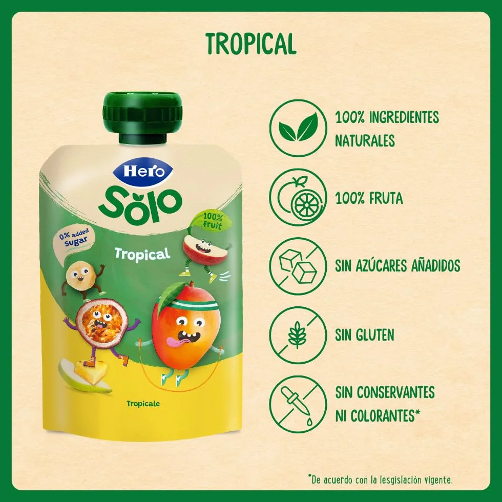 Hero Baby Mi Fruta Bolsitas de Fruta sabor Tropical 100 g