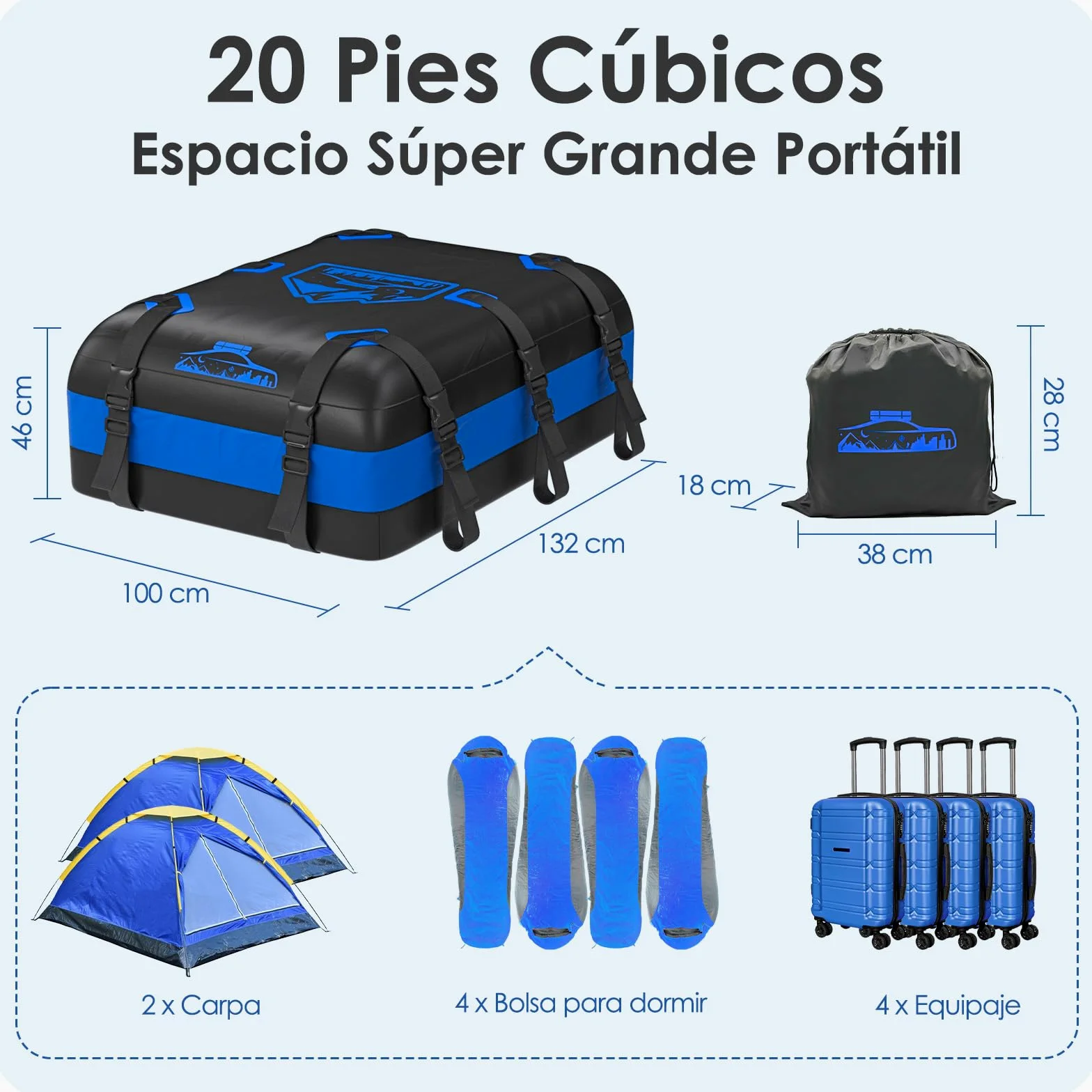 Cofre de Techo 20Cubos/566L, Cofre de Techo para Coche 700D Impermeable, Cofre de Techo con Almohadillas Antideslizantes y 10 Correas de Sujeción, Pto para Coches con/sin Portaequipajes