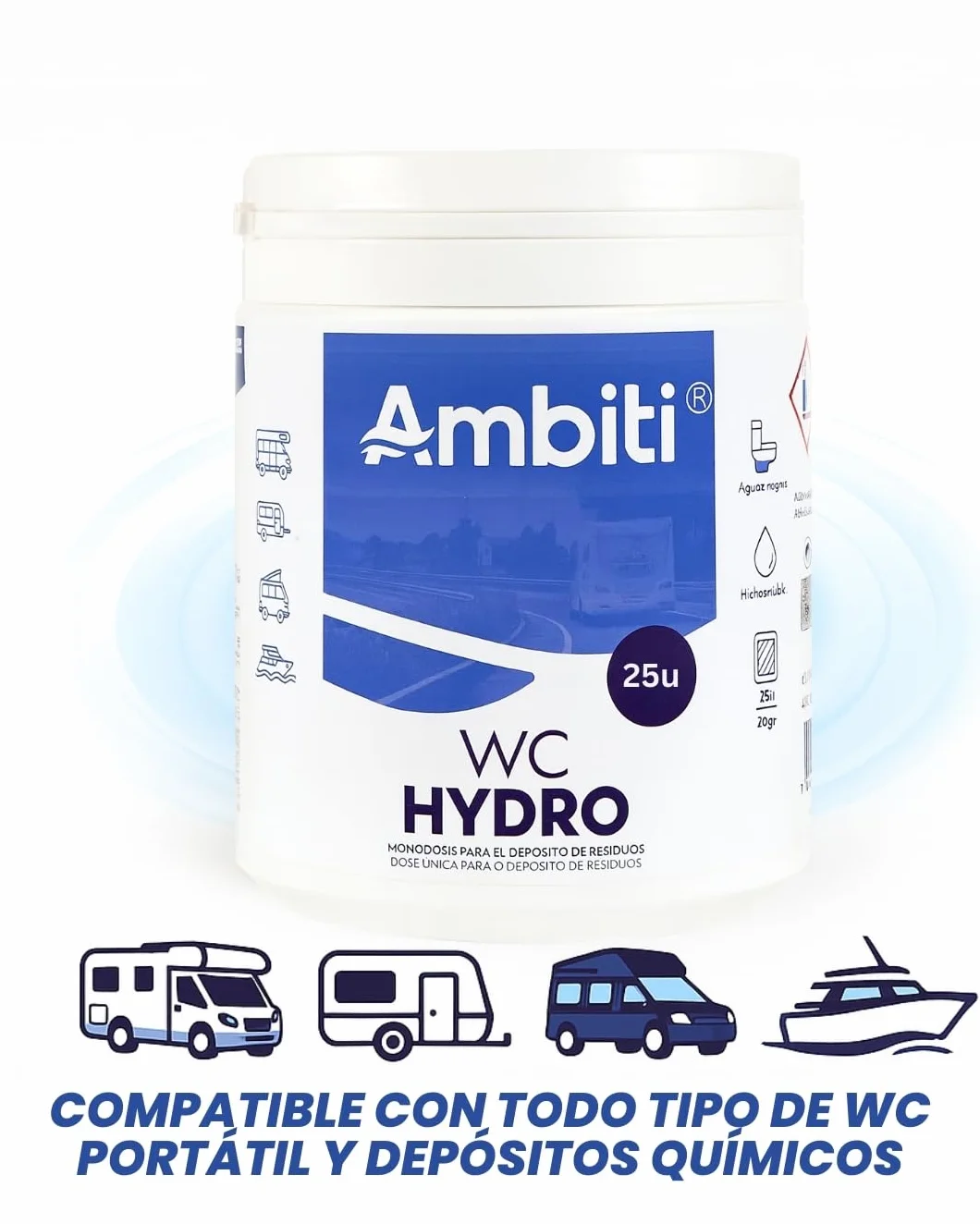 Ambiti | Monodosis Hidrosolubles para Depósito de Residuos de Autocaravanas,Caravanas y Campers| Antibacteriano| Elimina Deshechos Orgánicos y Papel Higiénico| Fragancia Piña Colada (15)