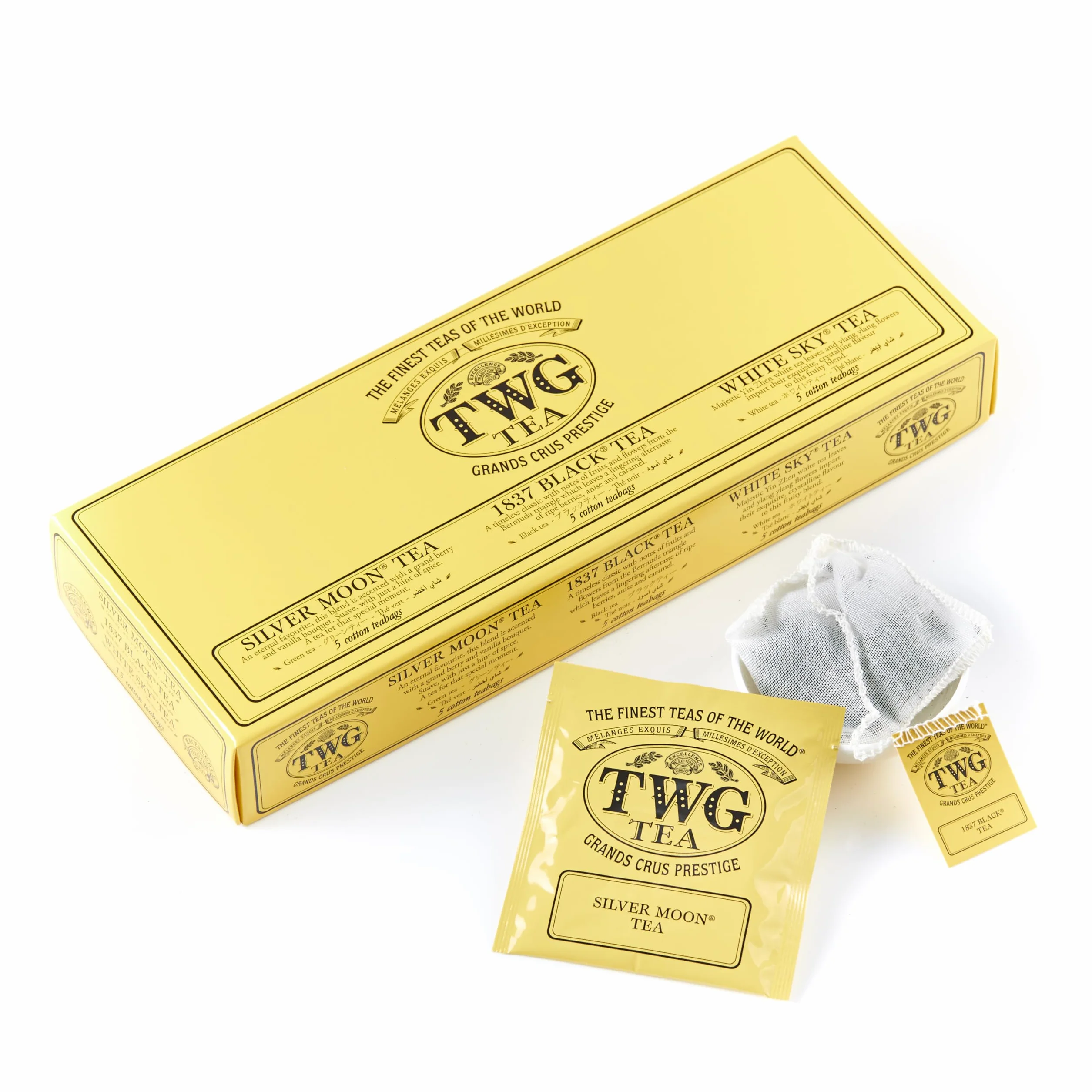 TWG Tea Moon & Sky Selection 3 Variedades Mezclas de Té Exclusivas 15 Bolsitas de Té de Algodón Caja de Regalo
