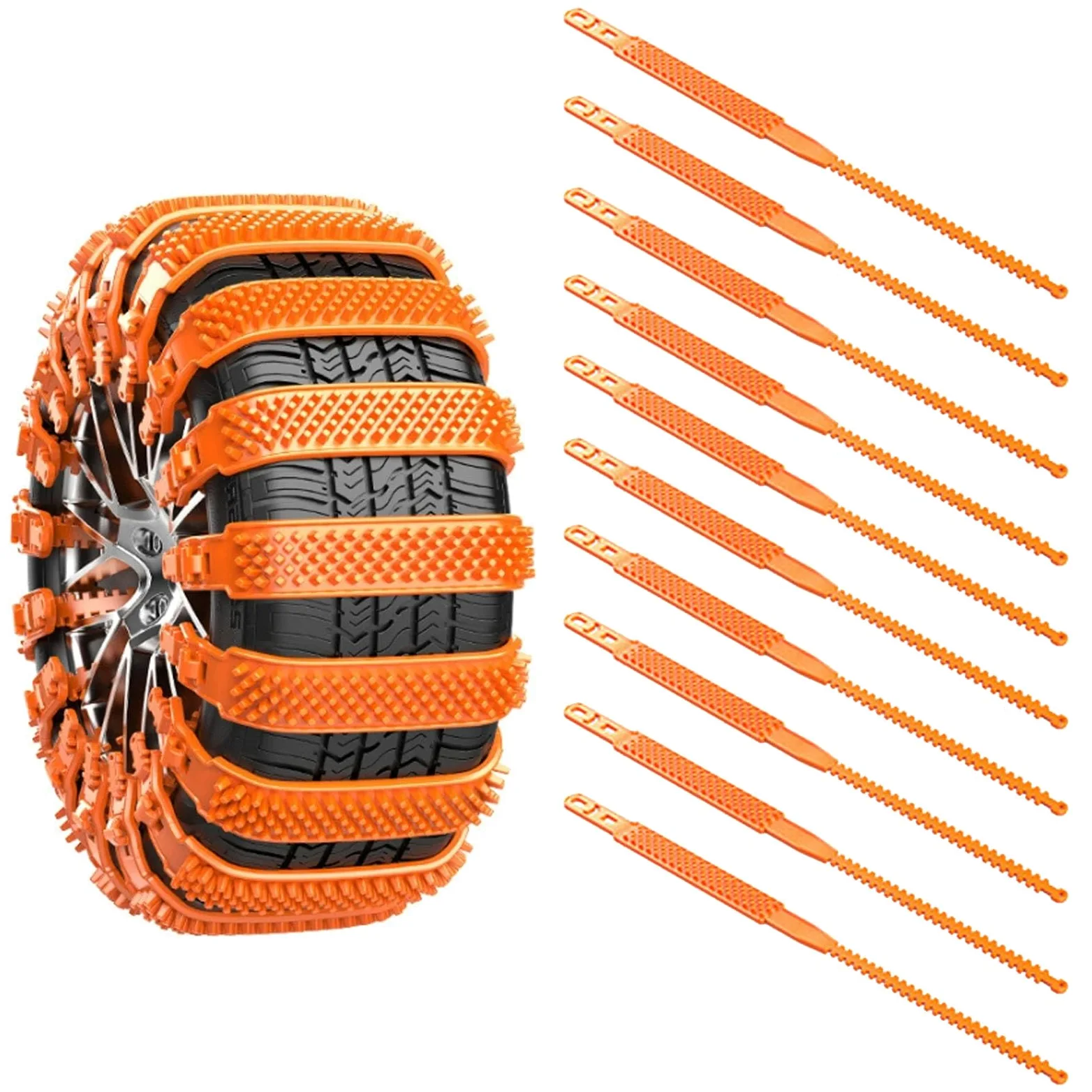 Cadena de Nieve 10 Unidades, Universal Cadena de Nieve para Coche, Cadenas Antideslizantes para Neumáticos de Nieve, Para coches, SUV y camionetas, Ancho 165-275mm(Orange,40PCS)