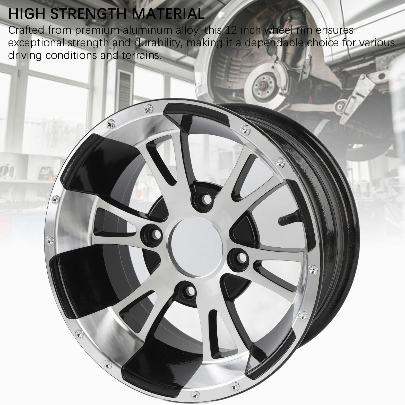 Keenso Llanta de 12 Pulgadas Llanta de Aleación de Aluminio de Rueda ATV Espaciado de 4 Orificios 110 Mm Acabado de Metal Liviano para ATV Go Kart UTV Reemplazo de Quad Uso Todoterreno