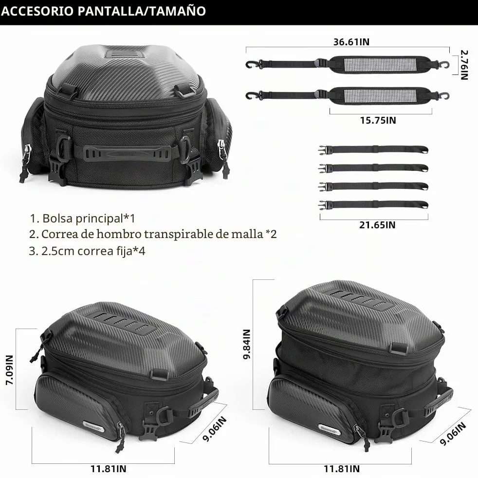 Rhinowalk Bolsa de almacenamiento para motocicleta, carcasa rígida, impermeable, capacidad 12-18L expandible