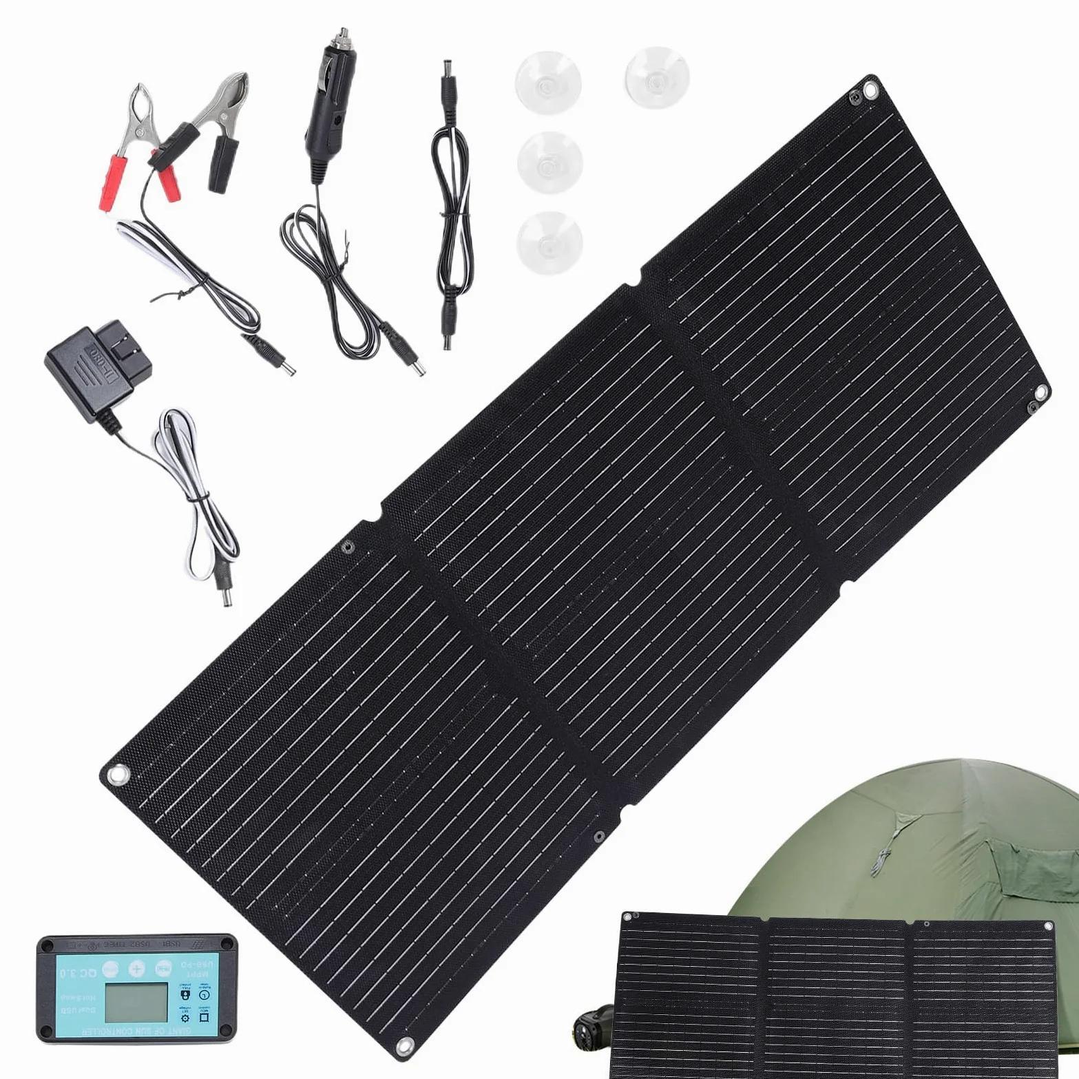 Cargador de batería de autos solares, cargador de solar Cargador de batería | 12-24V Automático, mantenedor flexible impermeable plegable para al aire libre, camiones,