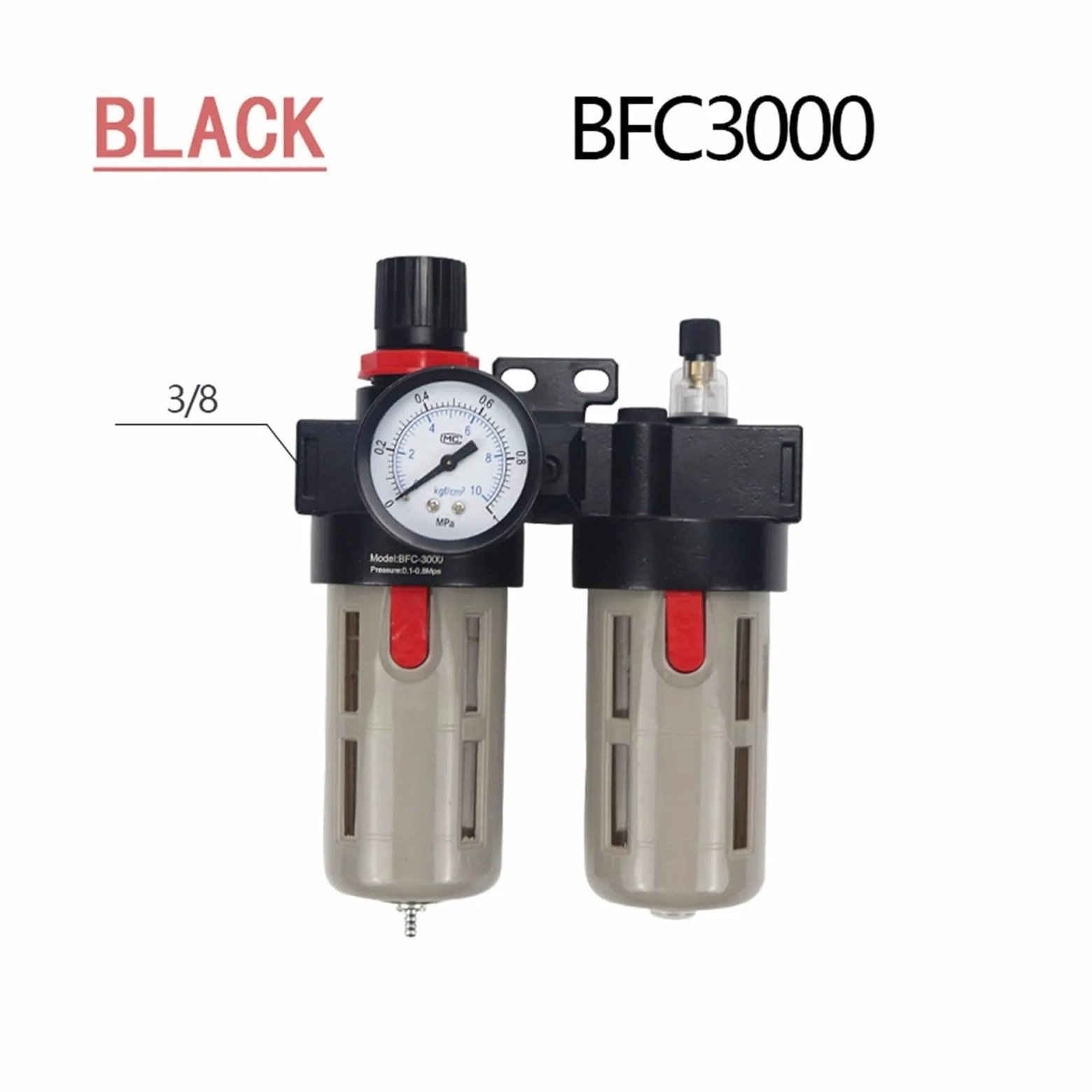 Válvula reguladora de presión Separador de agua y aceite Neumático | Acoplamiento reductor de bomba de aire de filtro(BFC3000-Black)