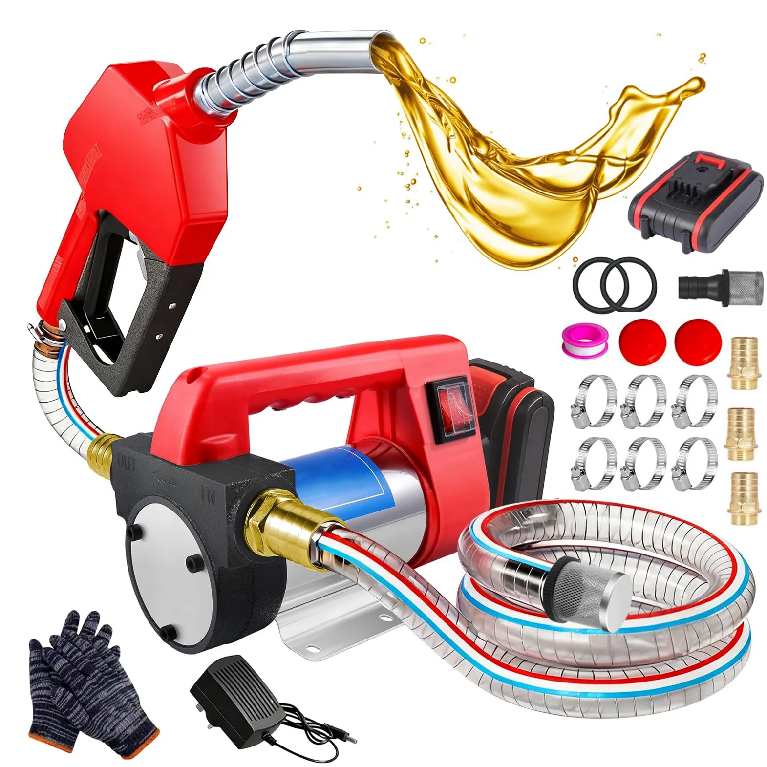 Bomba de transferencia de combustible inalámbrica de 24 V 260 W, bomba de combustible diésel con batería de 4000 mAh, bombas de transferencia de combustible eléctricas portátiles de 45-50 L