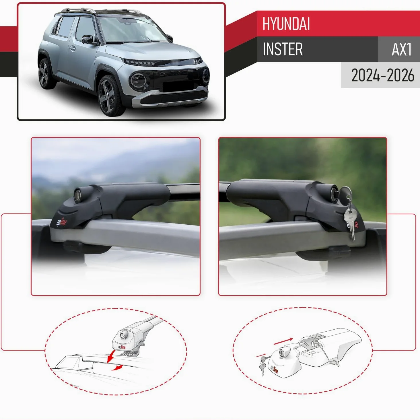 Compatible con Hyundai Inster 2025-2026 Ace-1 Barras de Techo Auto Portaequipajes Barras Transversales Negro Aluminio 2 Barras