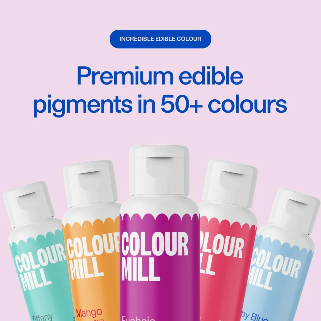 Colour Mill Oil Blend Food Colouring Set 12 x 20 ml Next Generation Food Colours Yellow Orange Red Hot Pink Baby Pink Purple Black Chocolate Forest Lime Sky Blue Royal