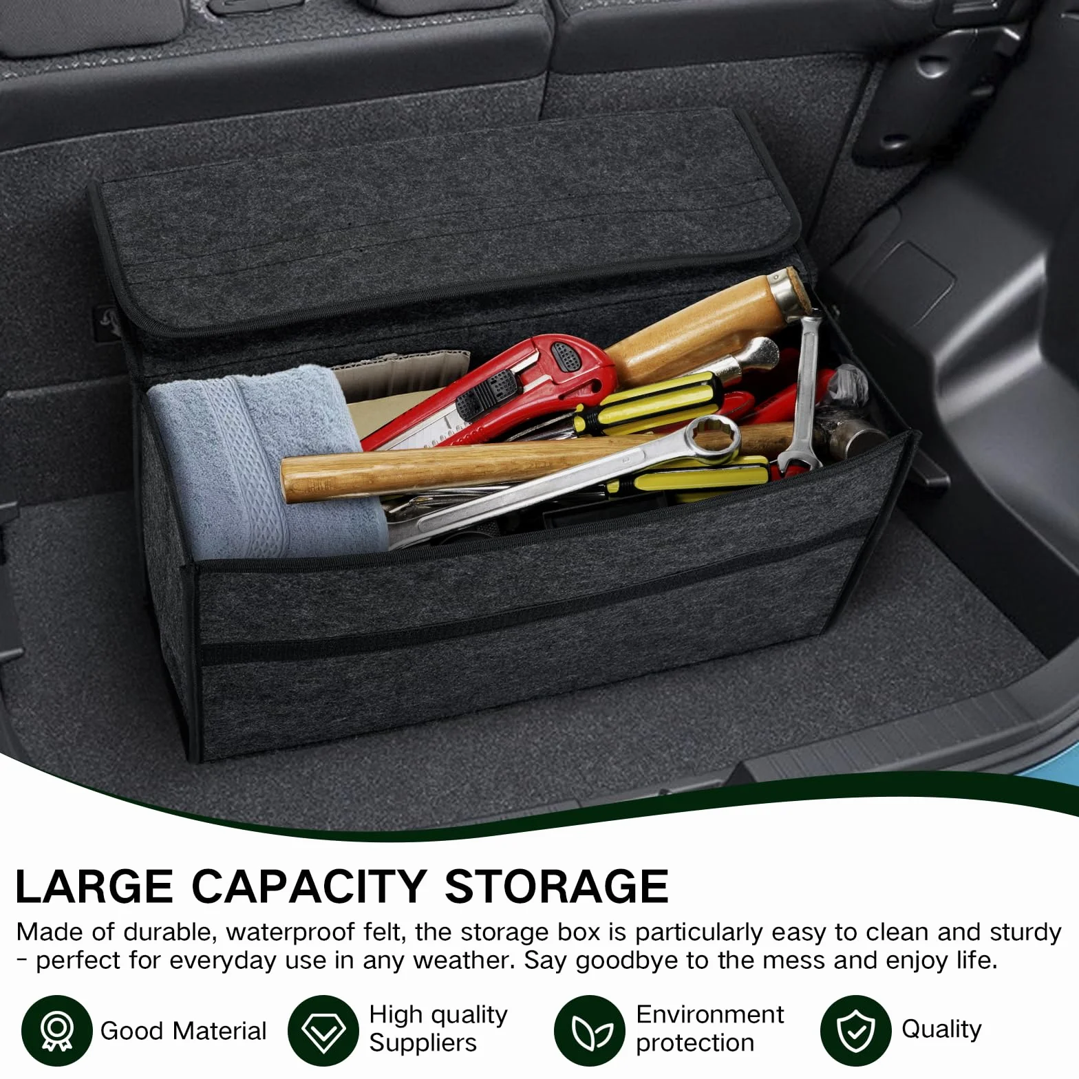 Organizador de Maletero de Coche,Bolsa Maletero Coche de Fieltro,Caja y Bolsa de Almacenamiento para Vehículos, Organizador para Herramientas y Limpieza (1PC)