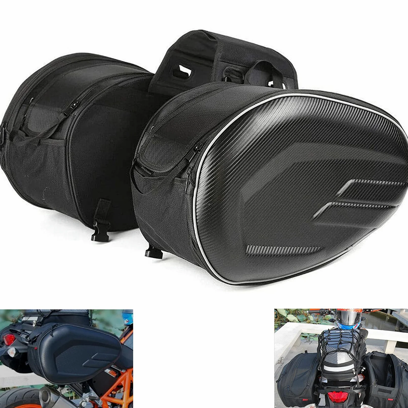 MIHUNTER Bolsas laterales para motocicleta, 36 L-58 L, impermeables, de gran volumen, para asiento trasero, multiusos, ampliables, bolsas de equipaje para moto