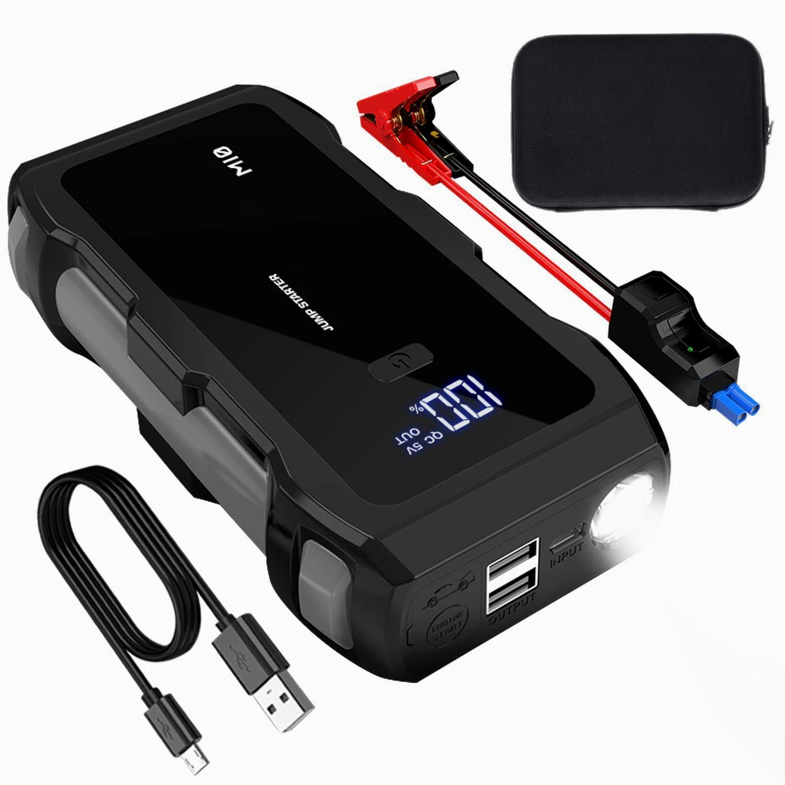 Arrancador de batería portátil, 8000 mAh, 12 V, paquete de refuerzo para sedanes y SUV, fuente de luz de emergencia de 3 modos, fuente de alimentación para motos de nieve y tractores
