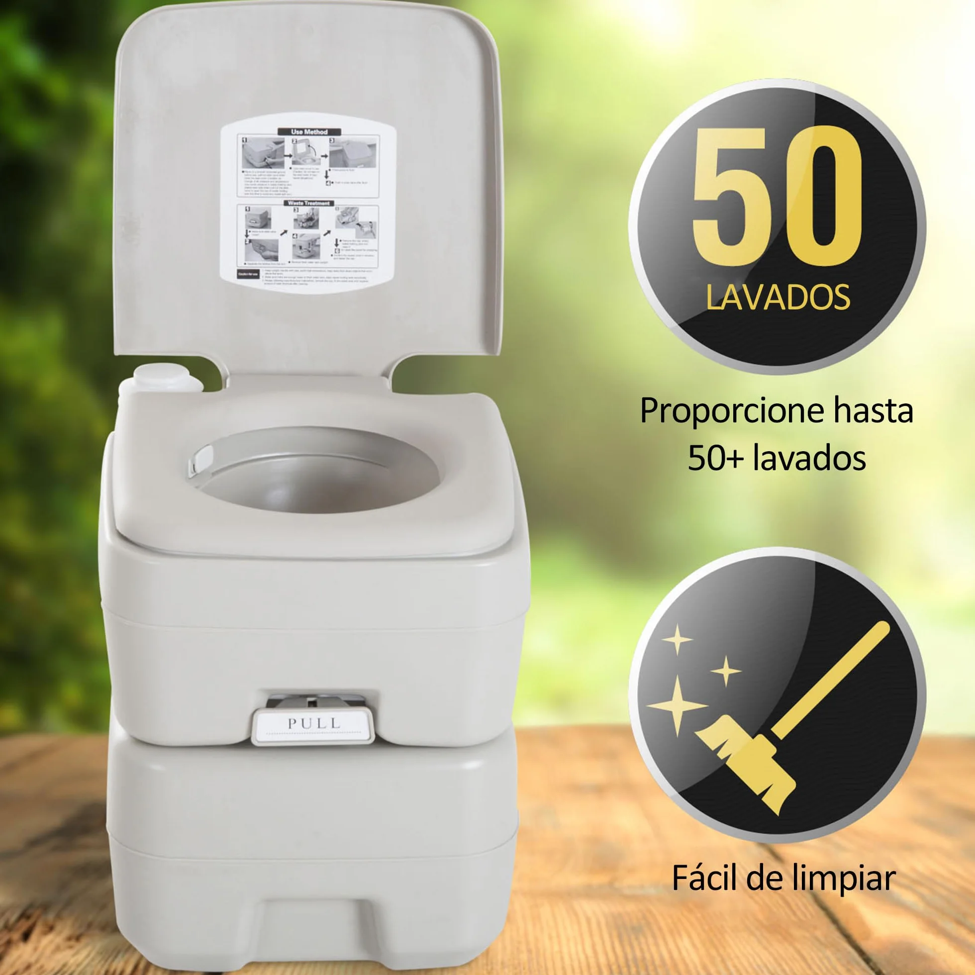 HOMCOM Inodoro Portátil Químico Baño Móvil WC 20L con Extraíble Tanque de Aguas Residuales y Tanque de Agua para Camping Viaje Ancianos Caravana Barco con Cisterna Carga 147 kg 41,5x36,5x42 cm HDPE