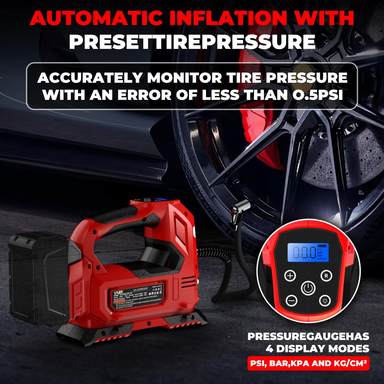 Compresor de aire inalámbrico para inflador de neumáticos para batería Milwaukee M18, bomba de aire portátil de luz LED de 160 PSI con manómetro digital para coches, motocicletas, bicicletas, pelotas