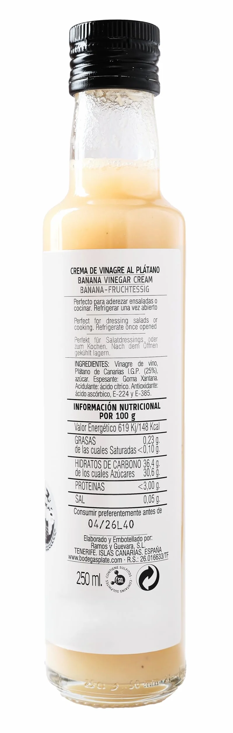 Crema de Vinagre de Plátano 250 ml | Aderezo artesanal natural vegano sin gluten