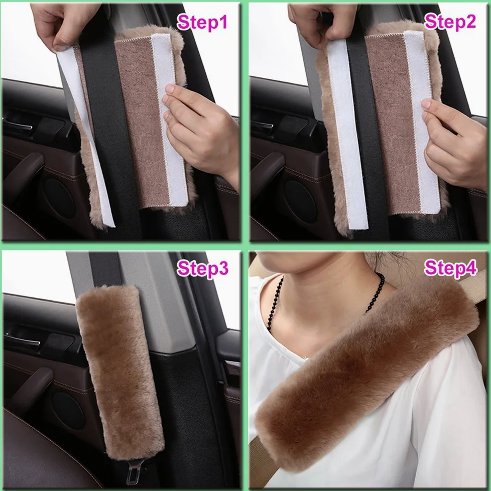 Almohadilla para cinturón de seguridad de coche de piel de oveja auténtica, 2 unidades de fundas esponjosas para cinturón de seguridad para hombro, protector de cuello, accesorios de coche (grafito)