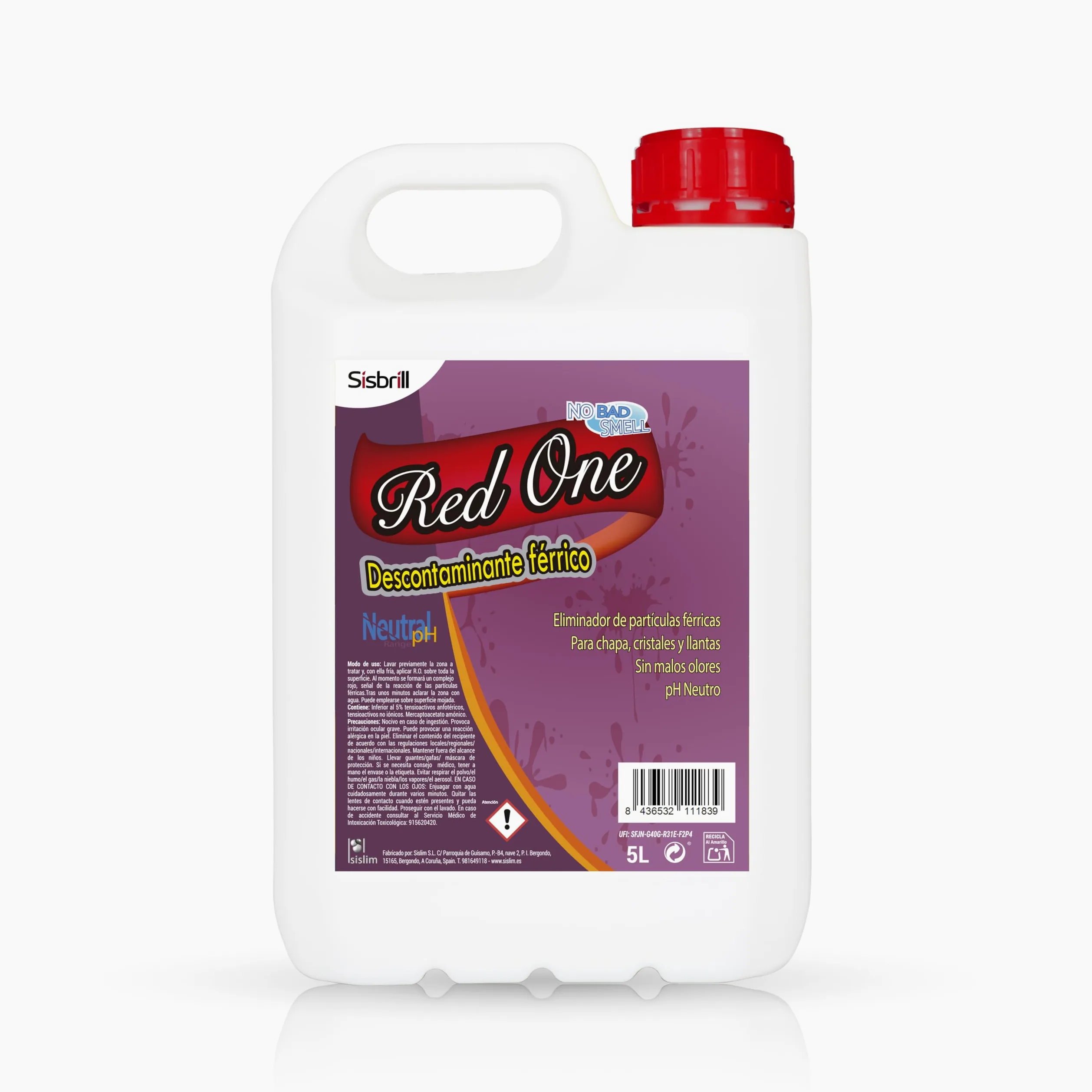 Sisbrill Red One Descontaminante Férrico Coche y Moto 5 Litros - Limpia Llantas Iron Remover pH Neutro