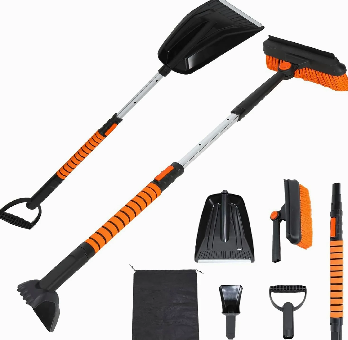 120 CM Cepillo de Nieve para Automóviles, 6 en 1 Raspador de Hielo para Limpiaparabrisas, Pala de Nieve con Mango Telescópico para Automóviles, SUV, Camiones