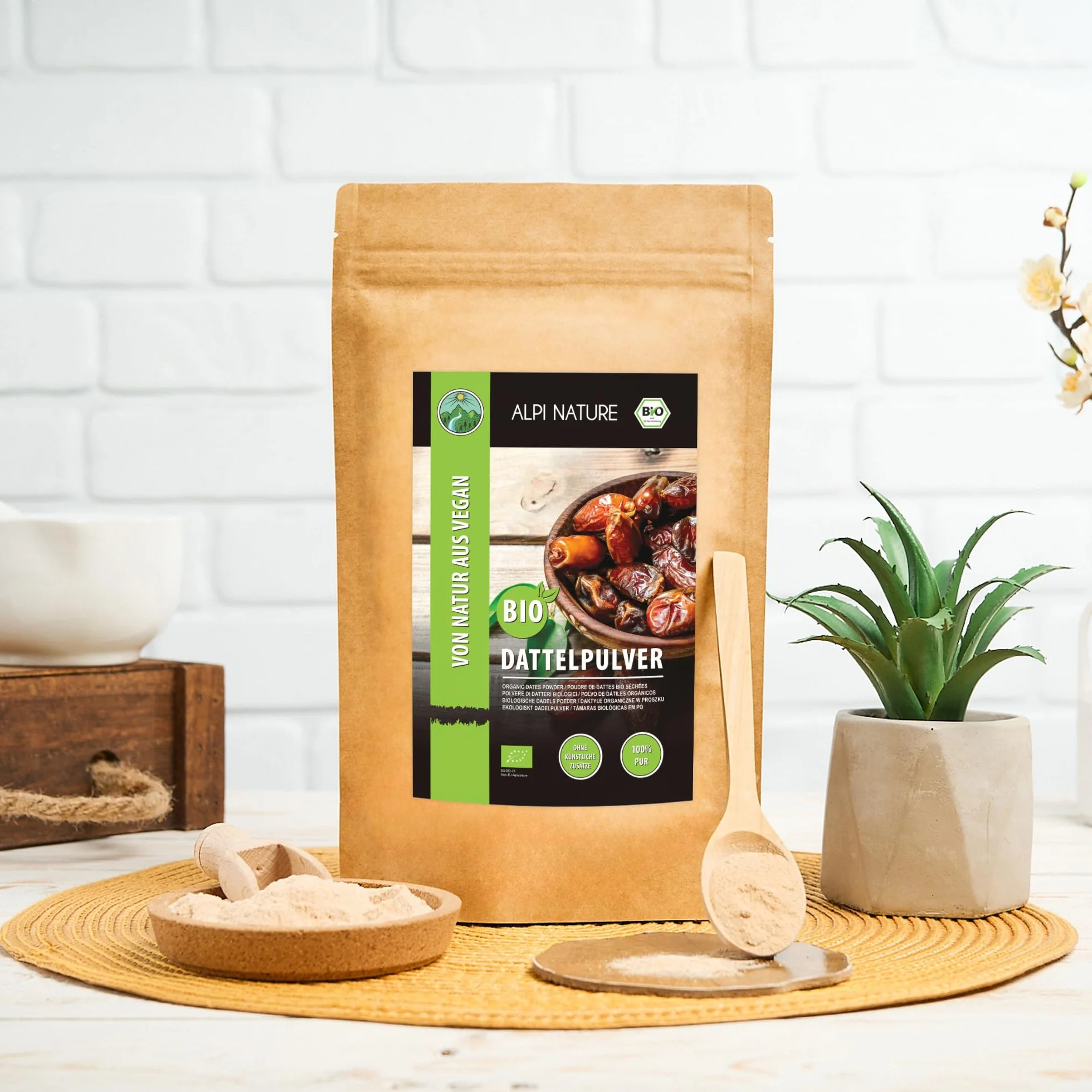 Alpi Nature Azúcar de Dátil Orgánico 1kg, Dátiles Orgánicos Molidos en Polvo, Sustituto del Azúcar