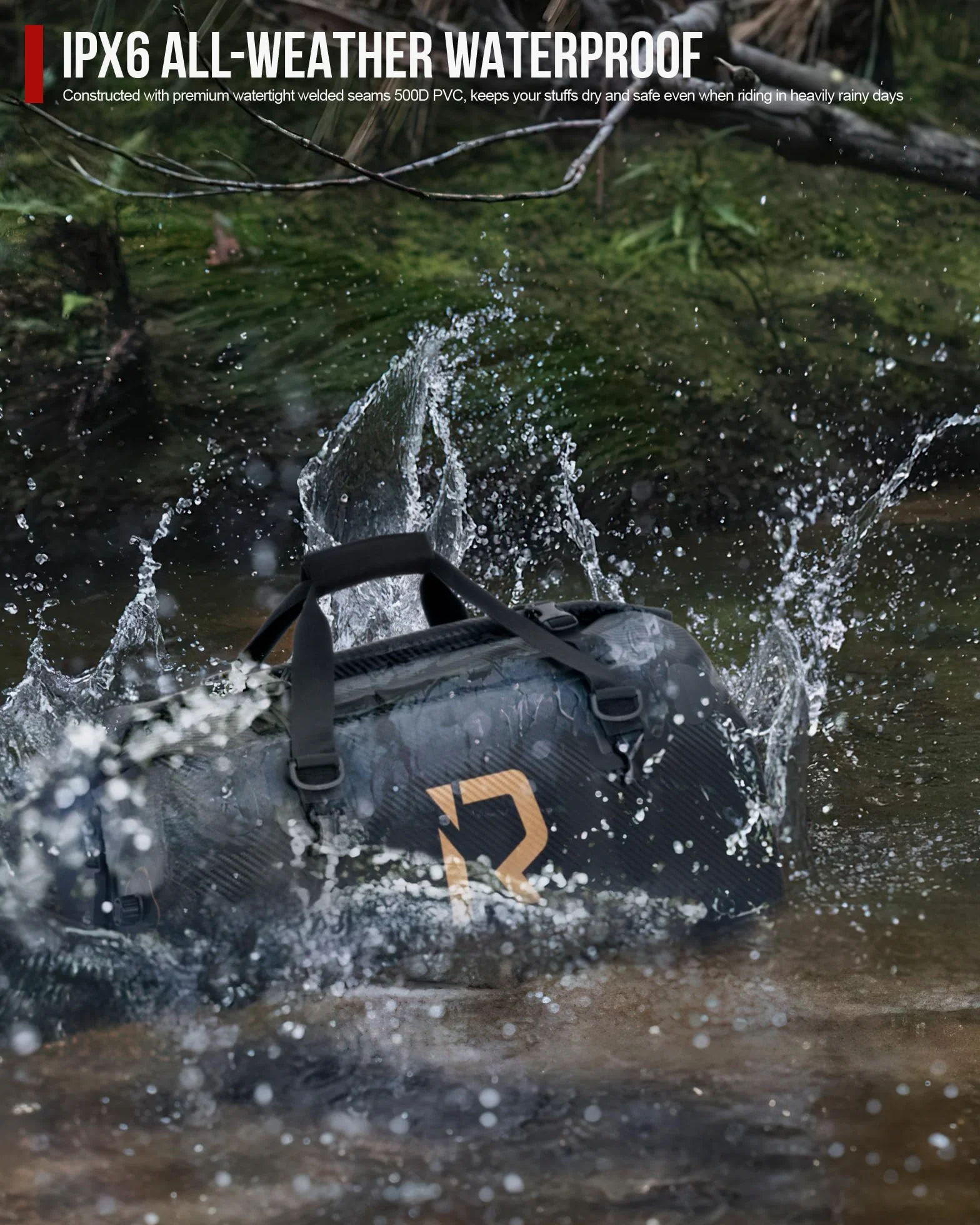 IRON JIA'S Bolsa Impermeable de Viaje para Moto y Ciclismo - Bolsa Trasera con Cierre Superior Enrollable y Correas para los Hombros - Adecuada para Camping y Deportes Acuáticos - 50L