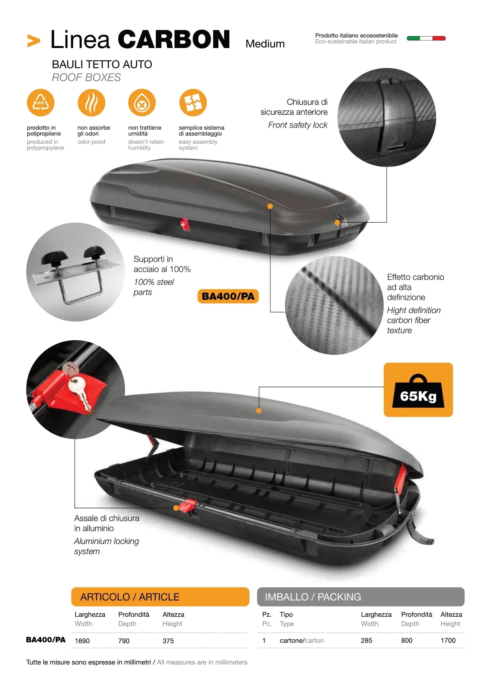 Cofre de techo portaequipajes para coche universal 400 litros carbon look doble cierre medidas 1690x790x375 mm