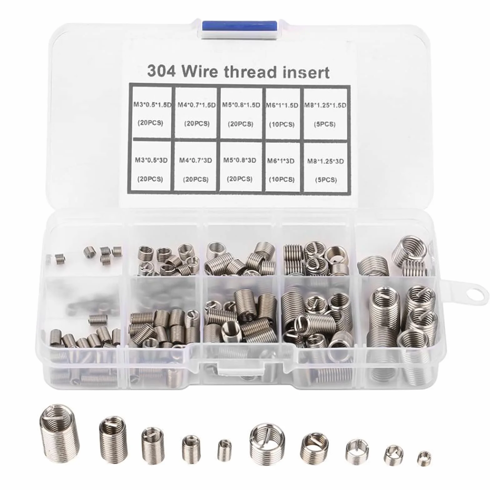 WANGCL 150 UNIDS Insertos Roscados Kit Helicoil Kits de Reparación de Rosca Inoxidable M3 M4 M5 M6 M8 Tipo Helicoil