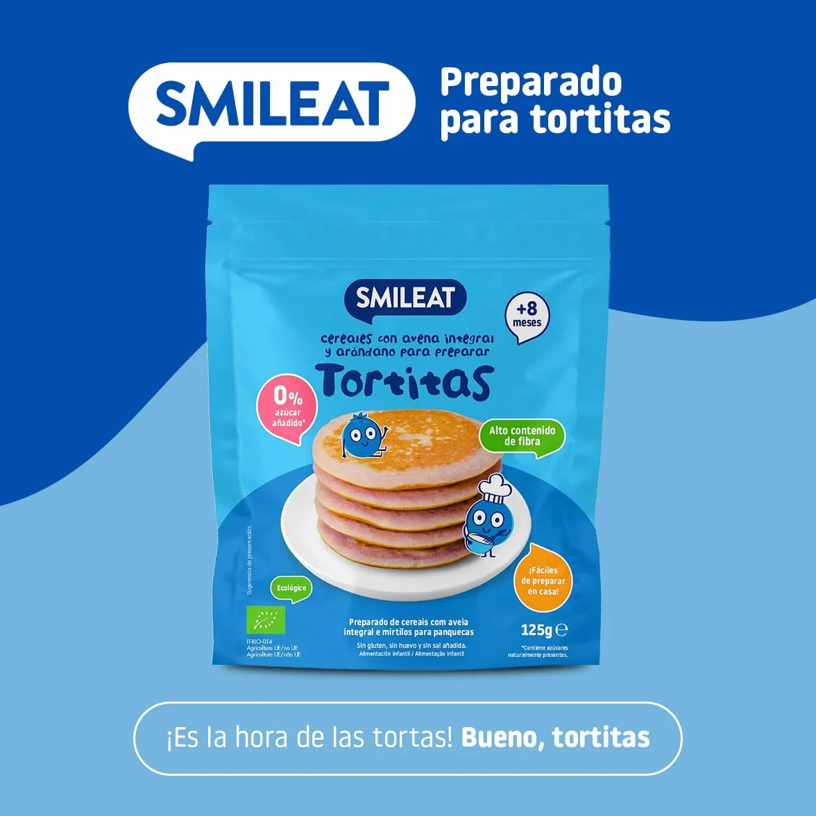 Smileat Preparado para Tortitas de Avena Integral y Arándano 125g Pack 6 Sin Azúcar Añadido Vitamina B1