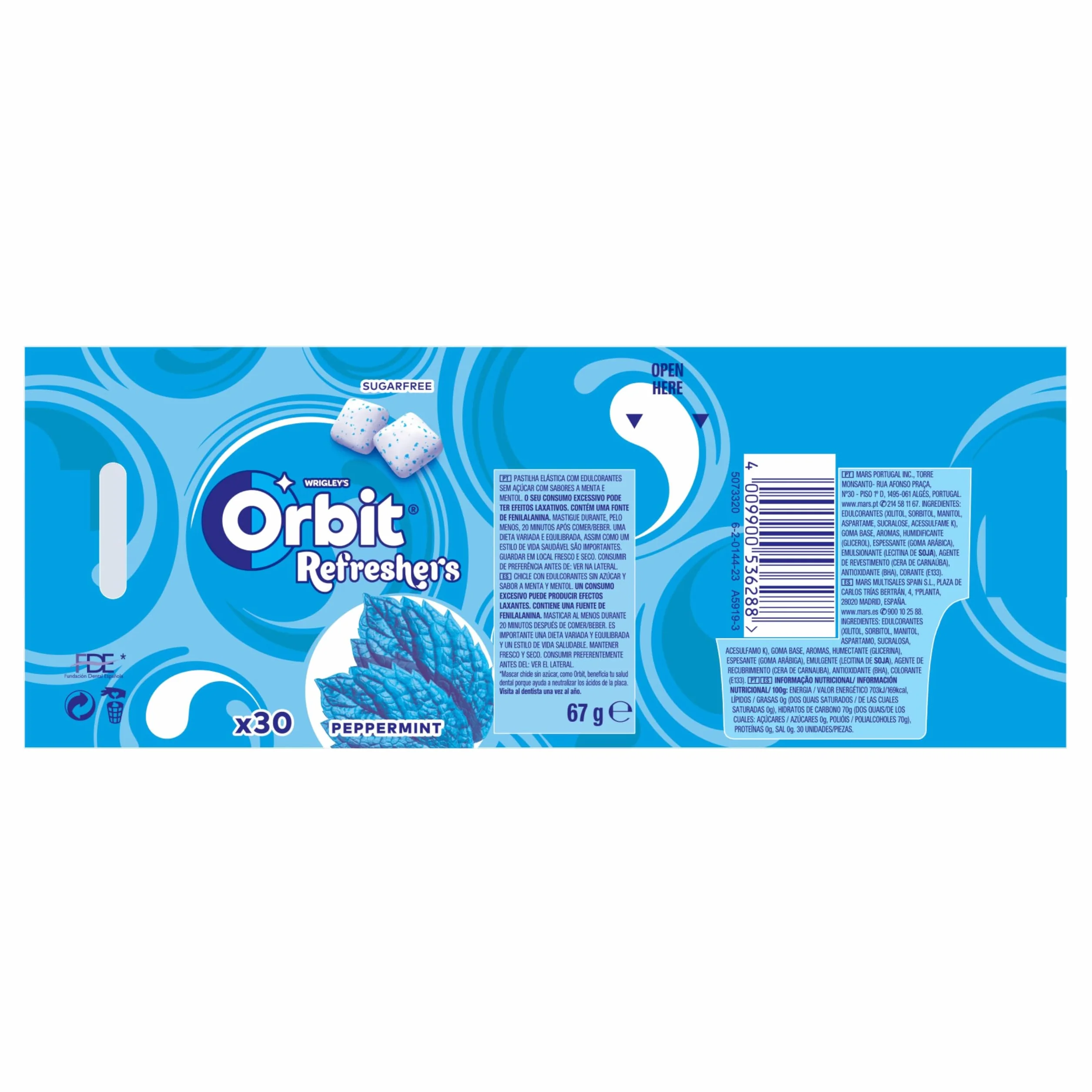 Orbit Refreshers Chicles Sin Azúcar Sabor Menta Frescura Inmediata 6x30