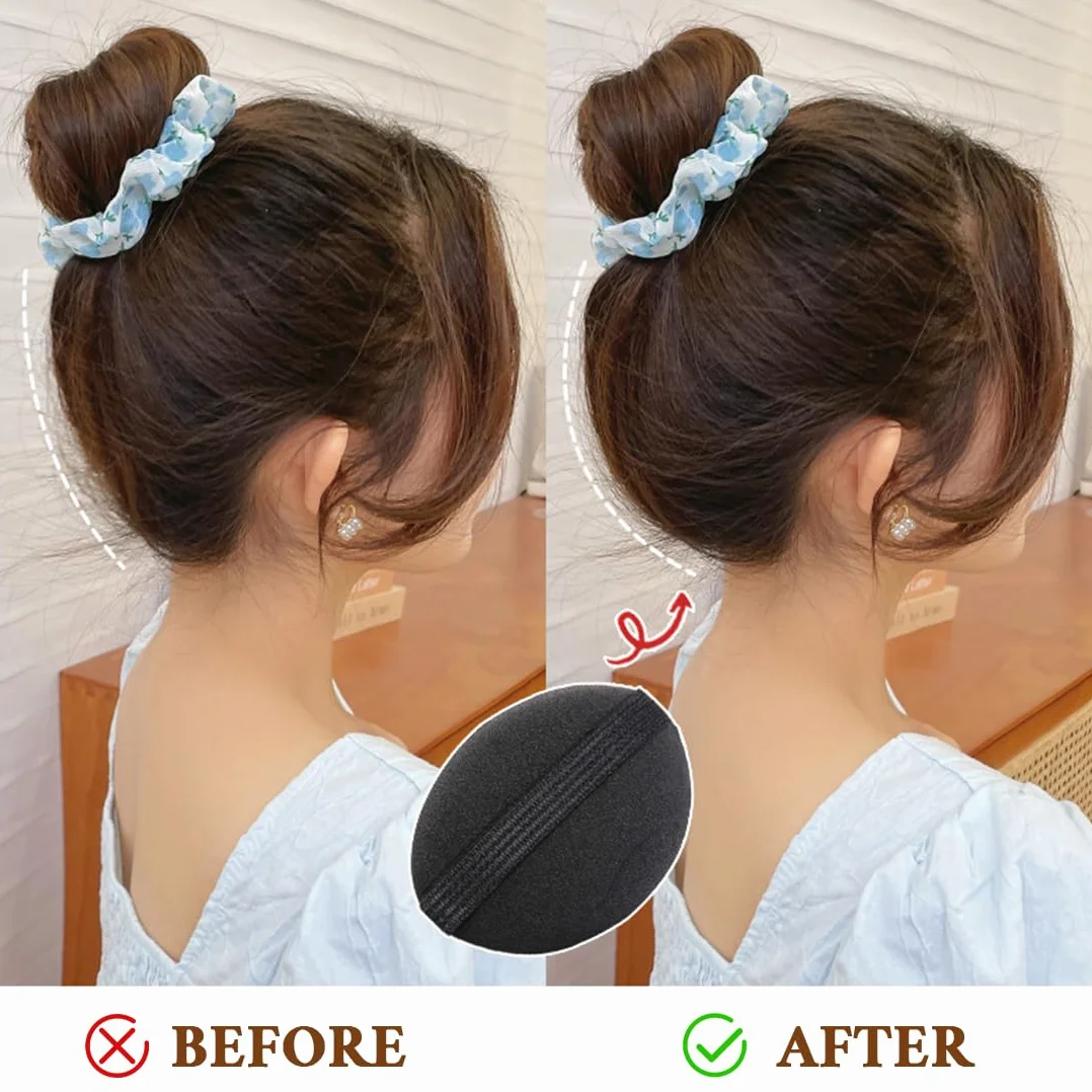 Conjunto de 7 Piezas Base de Aumento de Volumen de Cabello Herramienta Trenzado de Inserción de Cabello Bollos de Esponja Negro