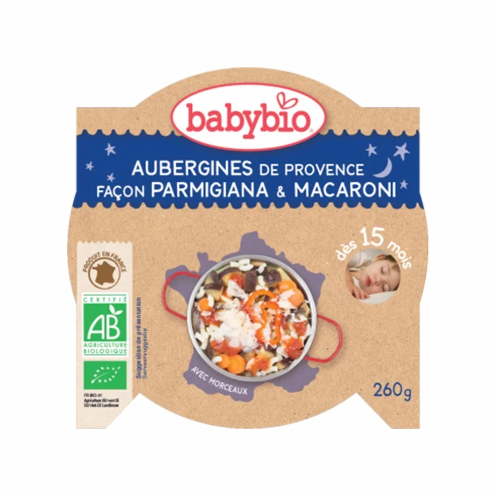 Babybio Assiette Aubergines de Provence Façon Parmigiana/Macaroni 15+ Mois 260 g