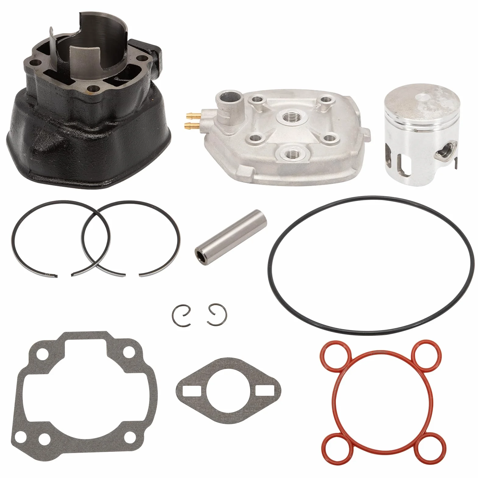 Kt00109 Cilindro Thermal Group DR 70cc Hierro Fundido H20 Pin 10 Patinete Horizontal Minarelli, 8 transferencias con escape elíptico y cabeza de una pieza