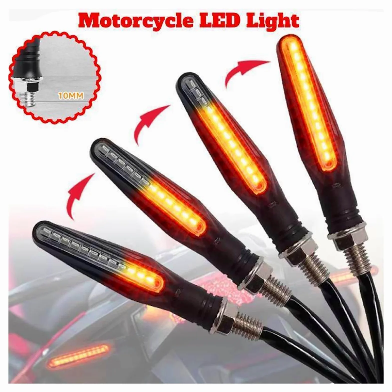Luz LED de Intermitentes 12 Luces LED Intermitentes para Moto, Luces de señal indicadoras de Agua Corriente, lámpara de Giro de 12V y 10mm para Hon&da Señal de Giro secuenciales