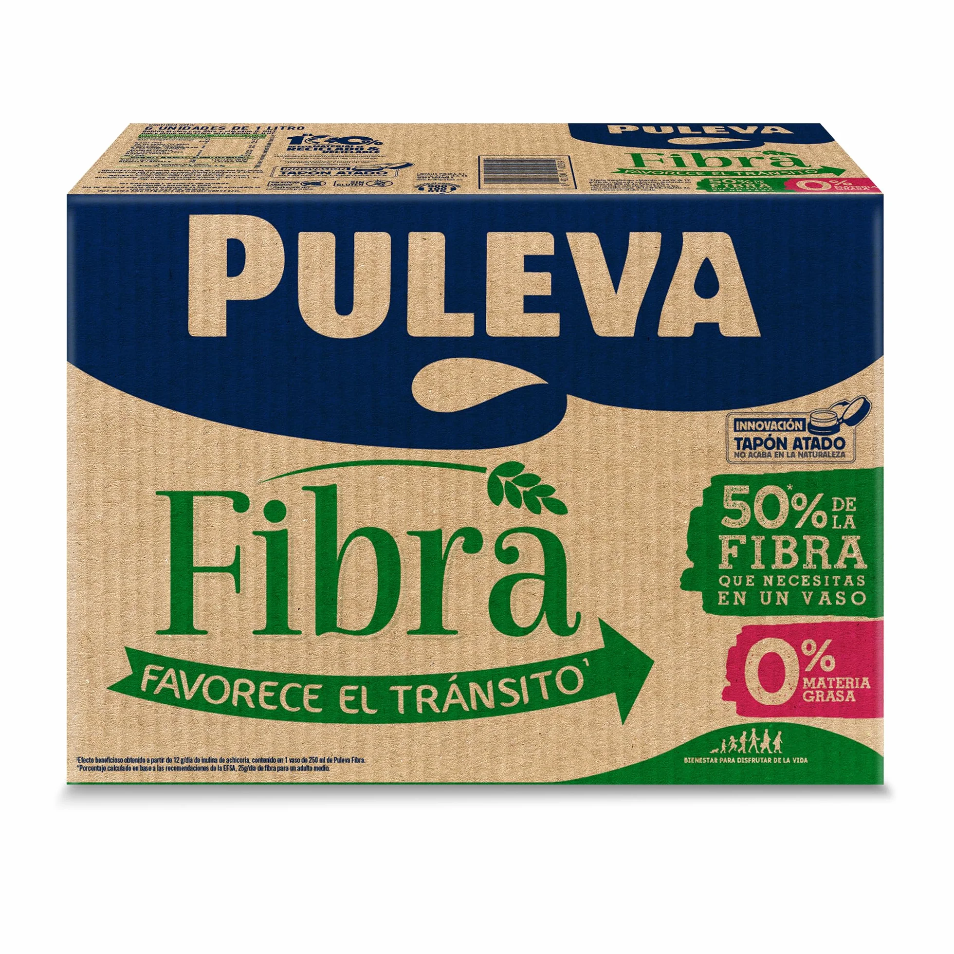 Puleva Leche con Fibra de Achicoria y Avena, Bebida Láctea, Pack 6 x 1 Litro