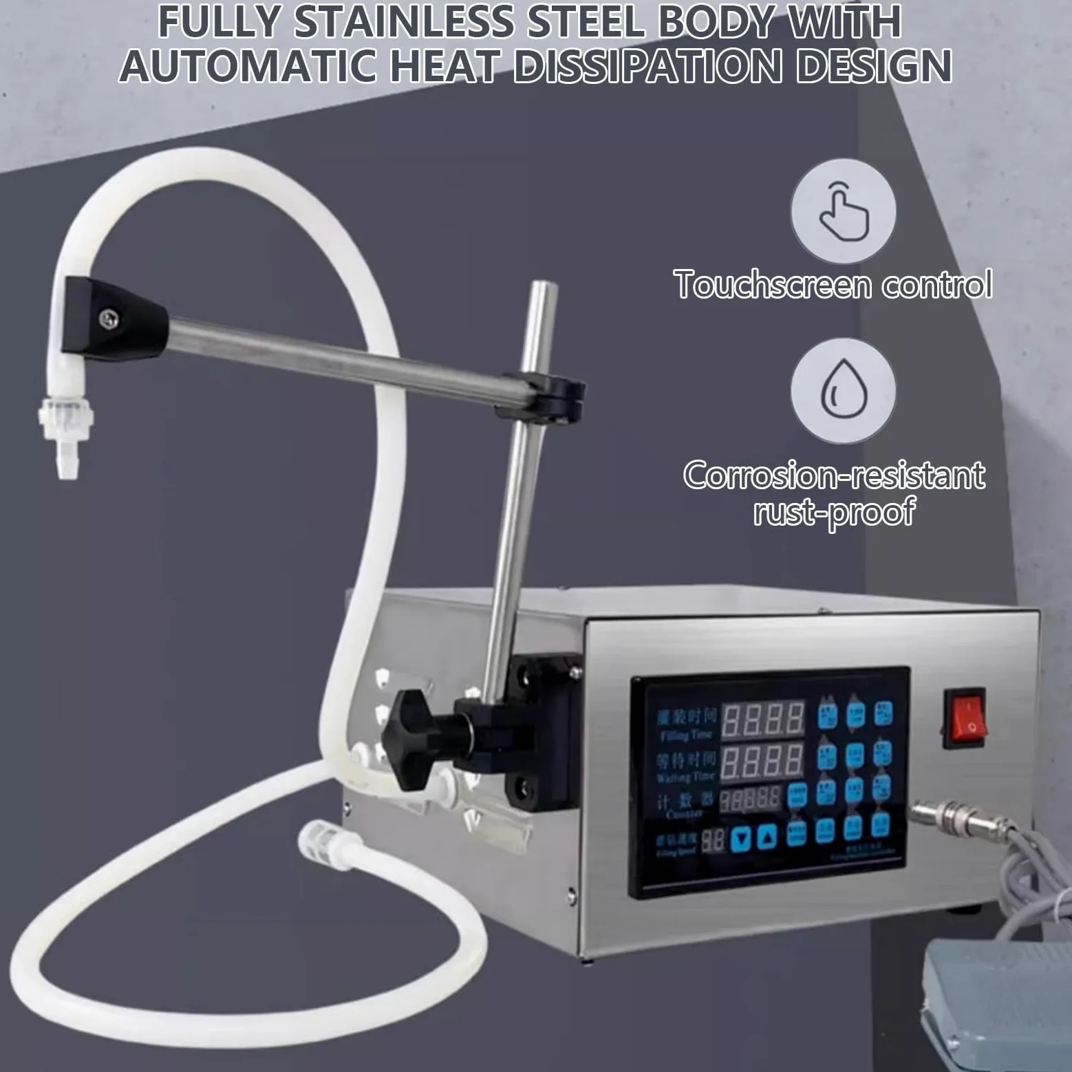 Máquina llenadora de líquidos GFK280, llenadora de botellas con control digital de 5-3500 ml, máquina llenadora automática de botellas para vino, cosméticos, aceites, bebidas y aceites esenciales.