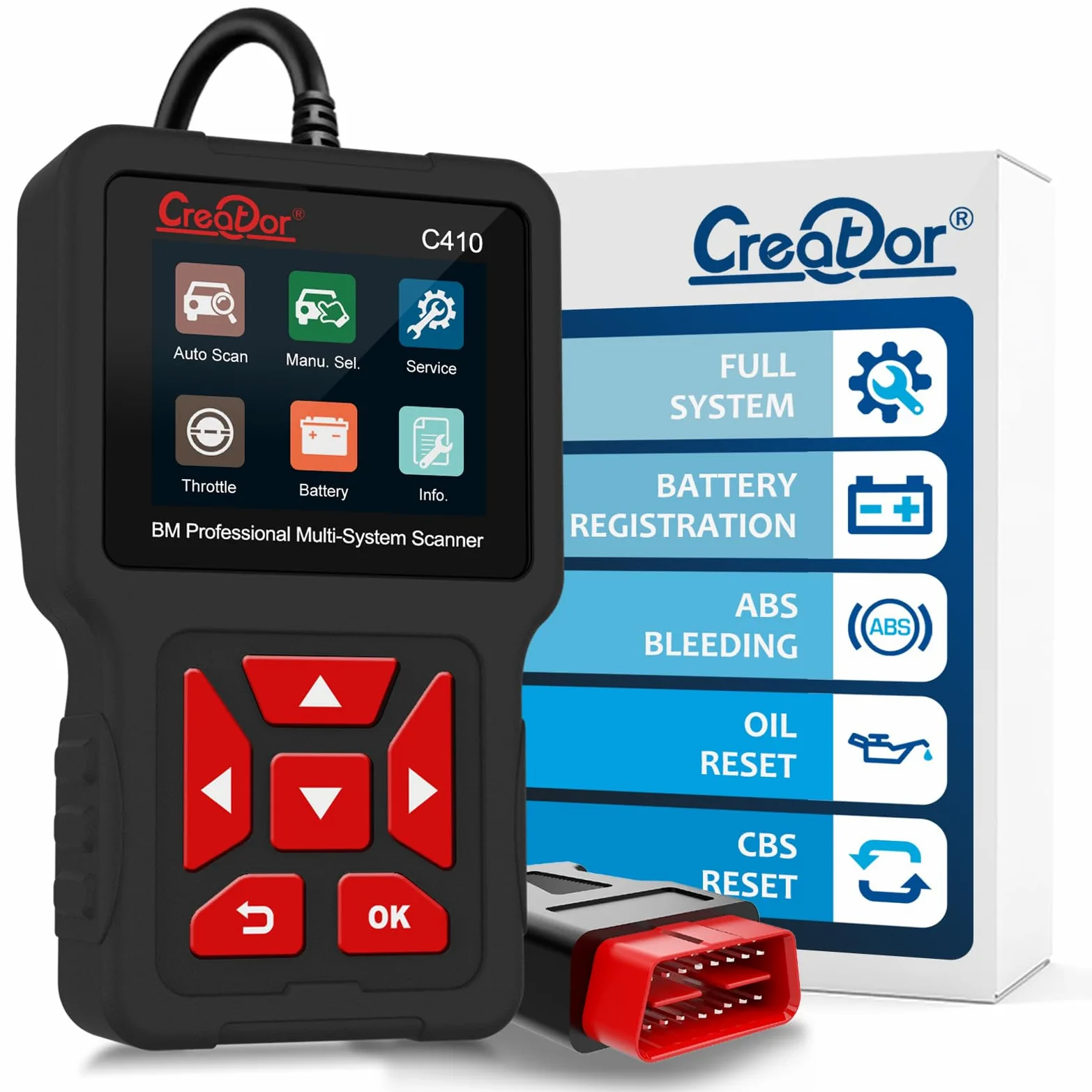 Creator C410 Lector de Códigos OBD2 para BMW y Mini Escáner de Diagnóstico Multi-Sistema (ABS, SRS, EPB, DPF) Reset de Aceite y Registro de Batería Herramienta de Diagnóstico OBDII Completa