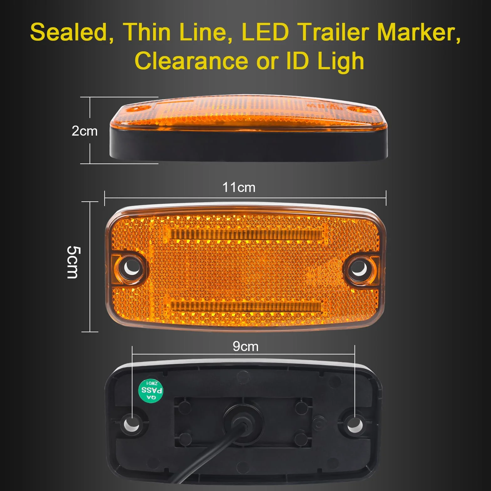2 Luz de delimitación lateral LED 12V/24V Lámpara Lateral del Remolque Advertencia amarillo para la Caravana de RV
