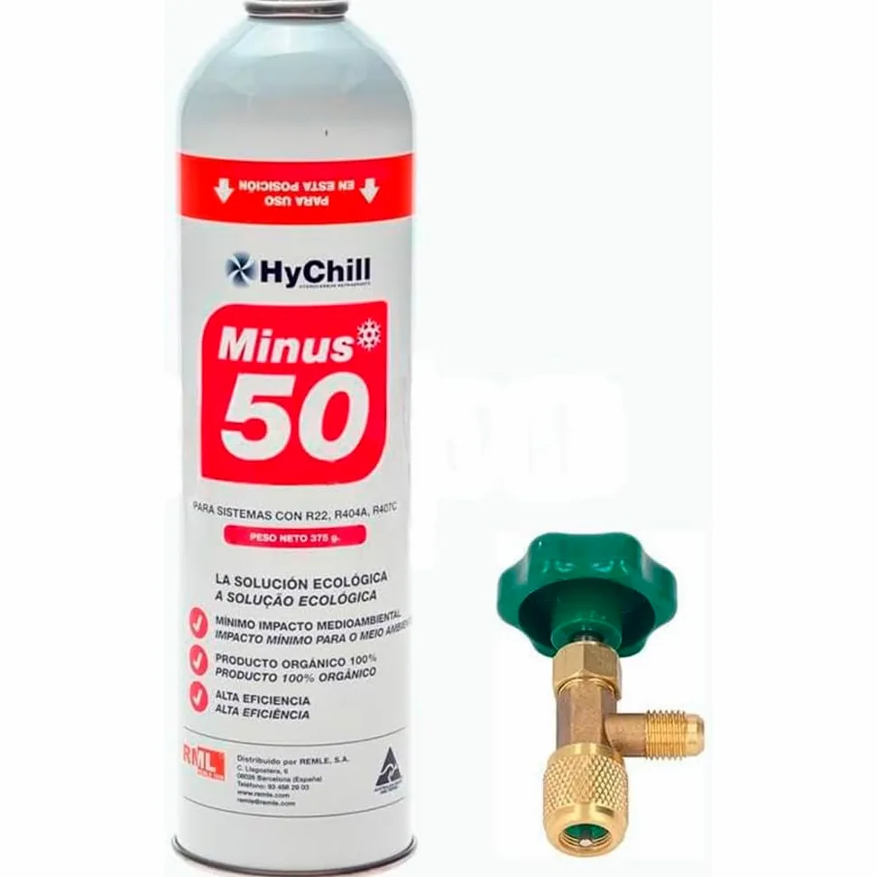 Gas Refrigerante Orgánico Minus 50 375 g para R22, R404A, R407C, R502 Válvula Incluida