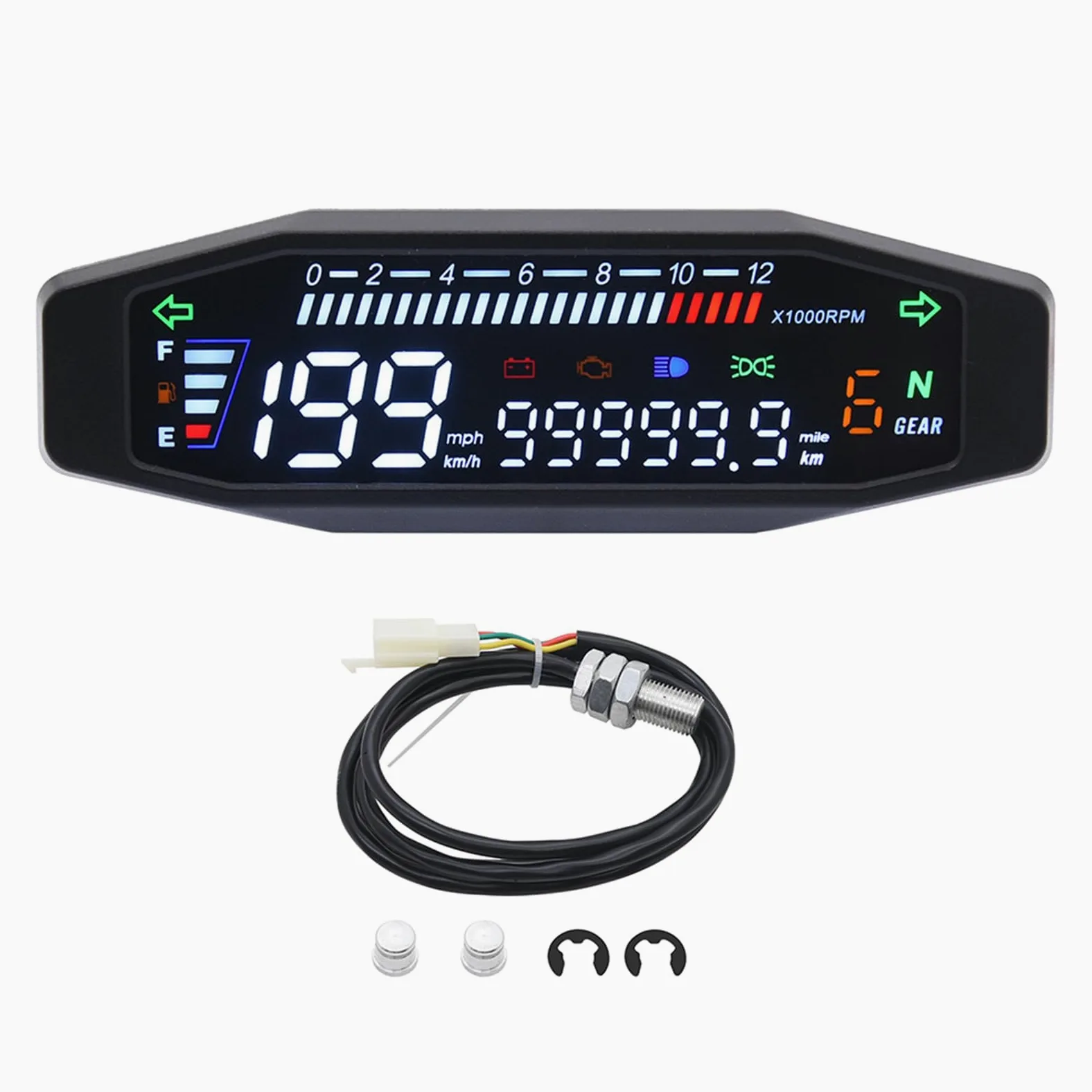 KAOLALI Velocímetro Universal Mejorado para Motocicleta, Tacómetro Digital Impermeable de 12000 RPM para Medidor de Aceite de Motocicleta, Cuentakilómetros Dual, Velocímetro