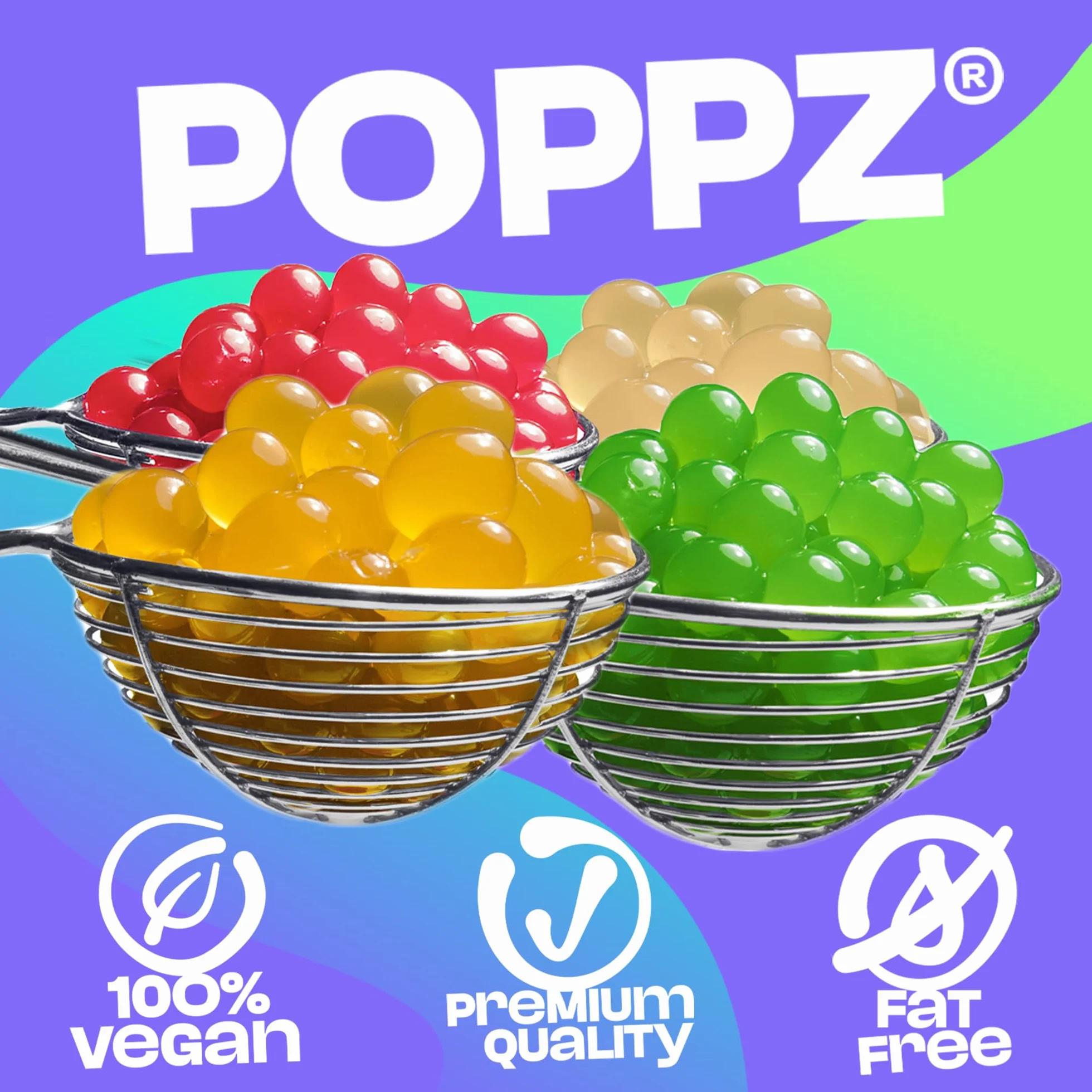 BubbleMania Set de Bubble Tea Boba Popping Perlas de Tapioca 4 Paquete Maracuyá Lichi Kiwi Sandía